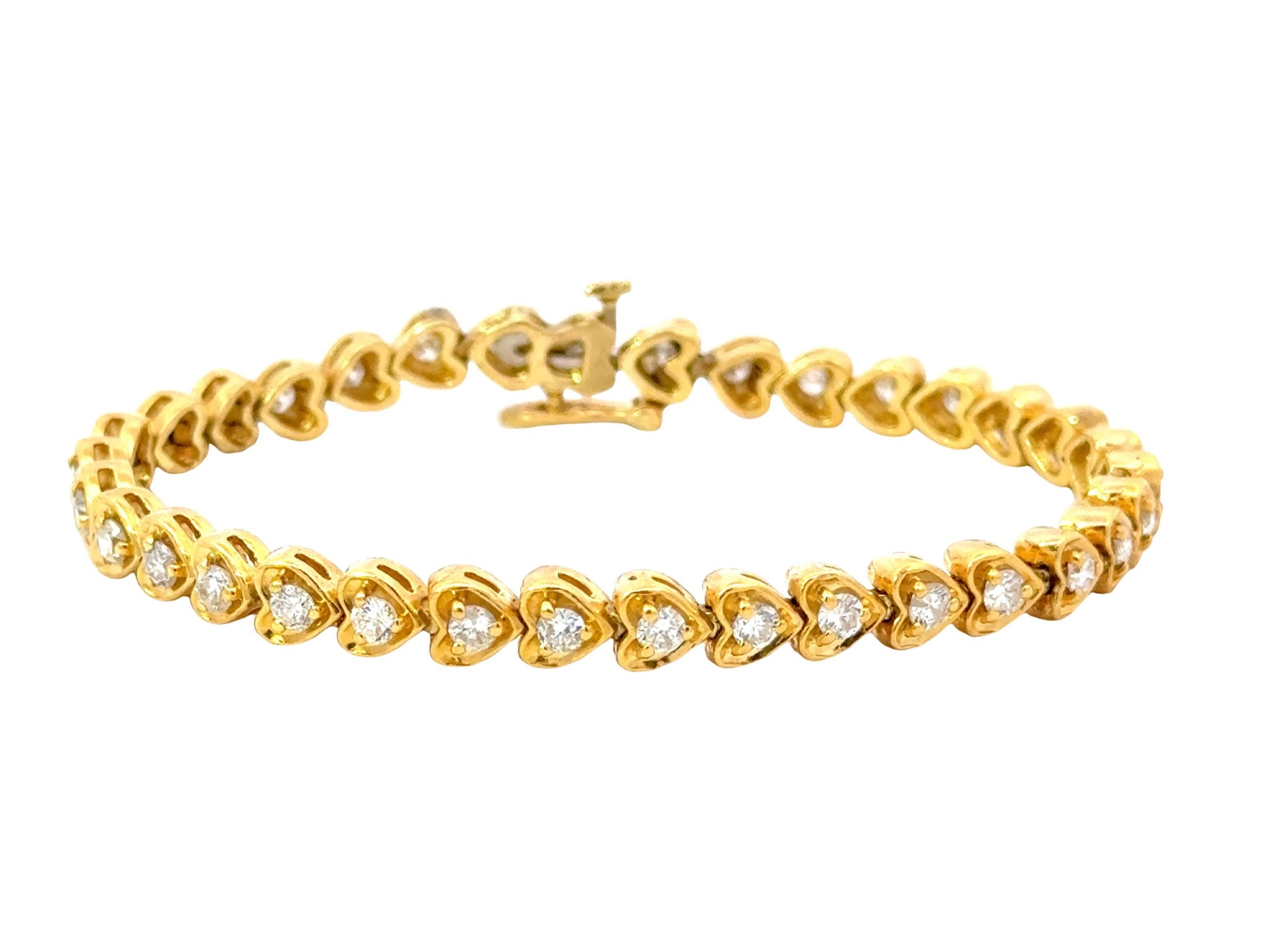 18k Yellow Gold Diamond Heart Tennis Bracelet