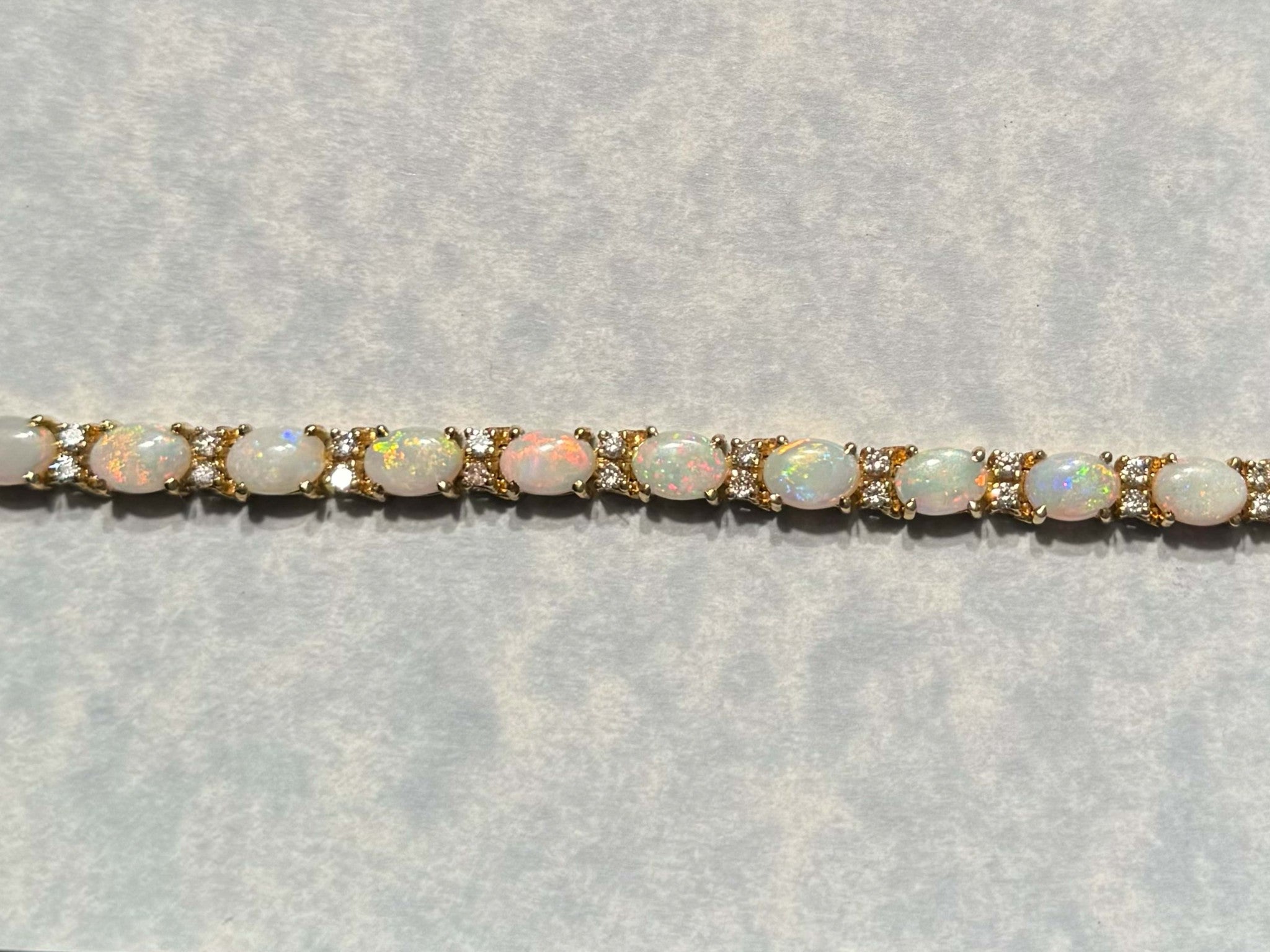 14k Yellow Gold Diamond and Opal Tennis Bracelet