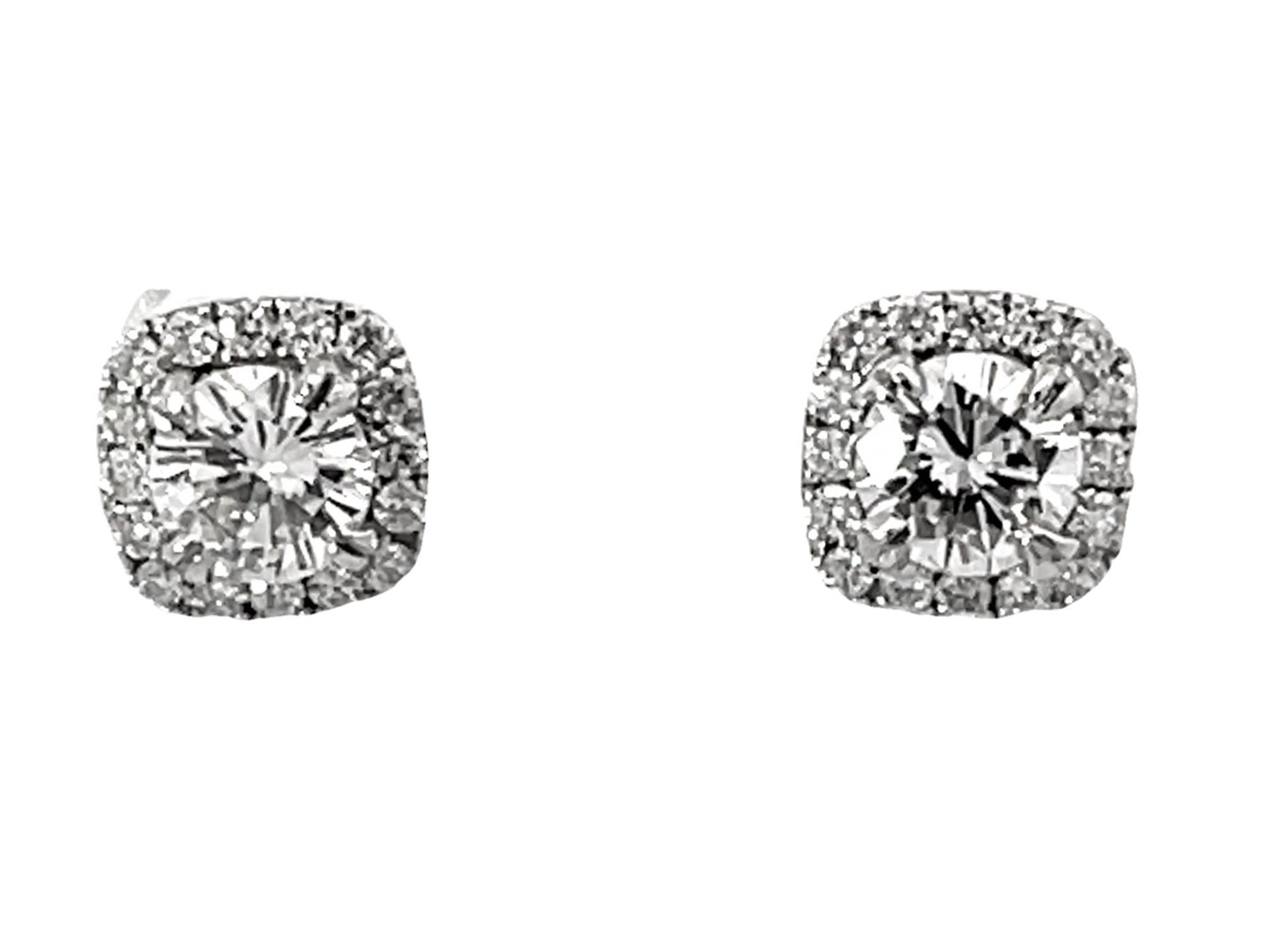 Cushion Diamond Halo Diamond Stud Earrings 18k White Gold