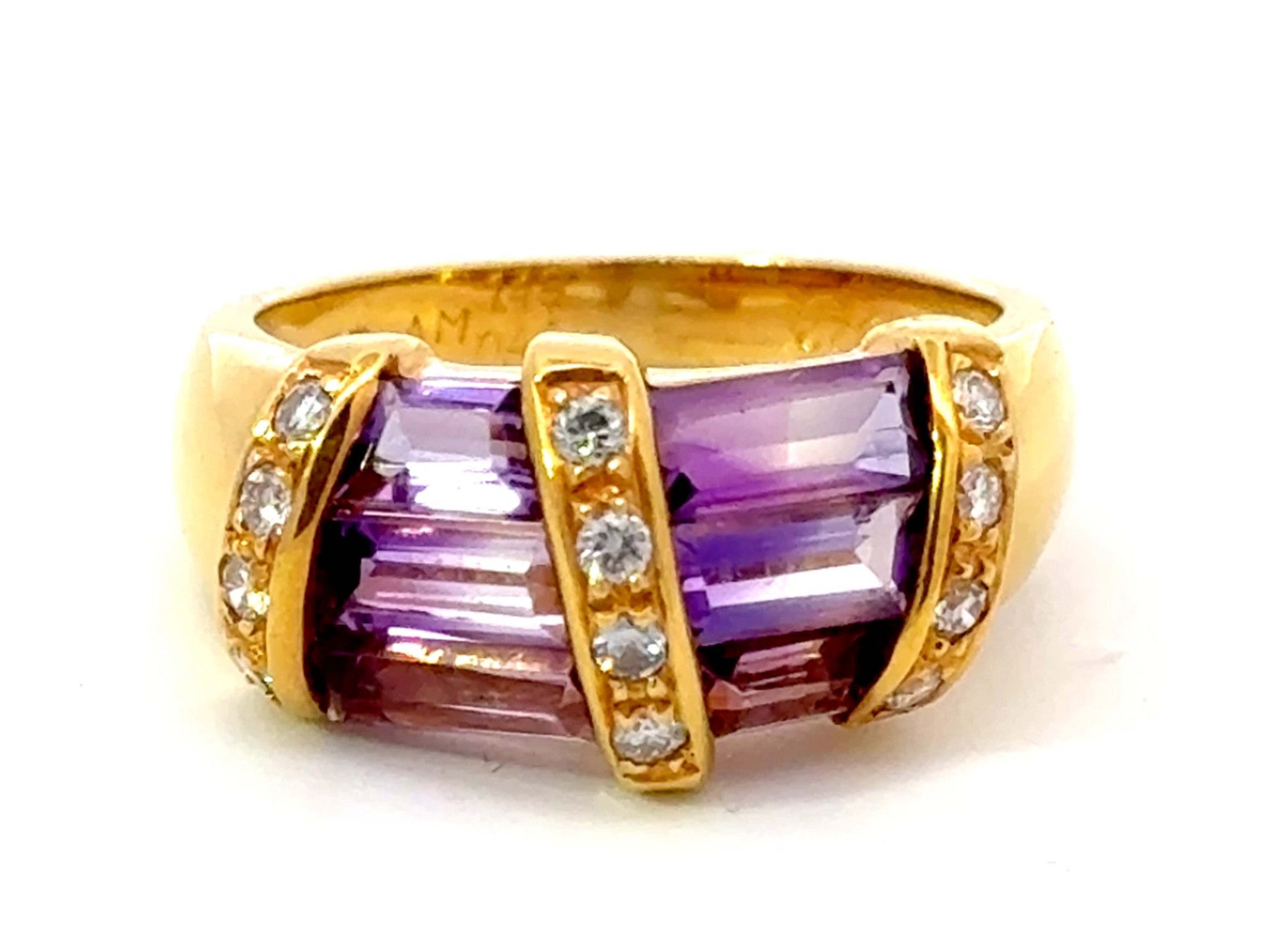 Amethyst Diamond Band Ring 18k Yellow Gold