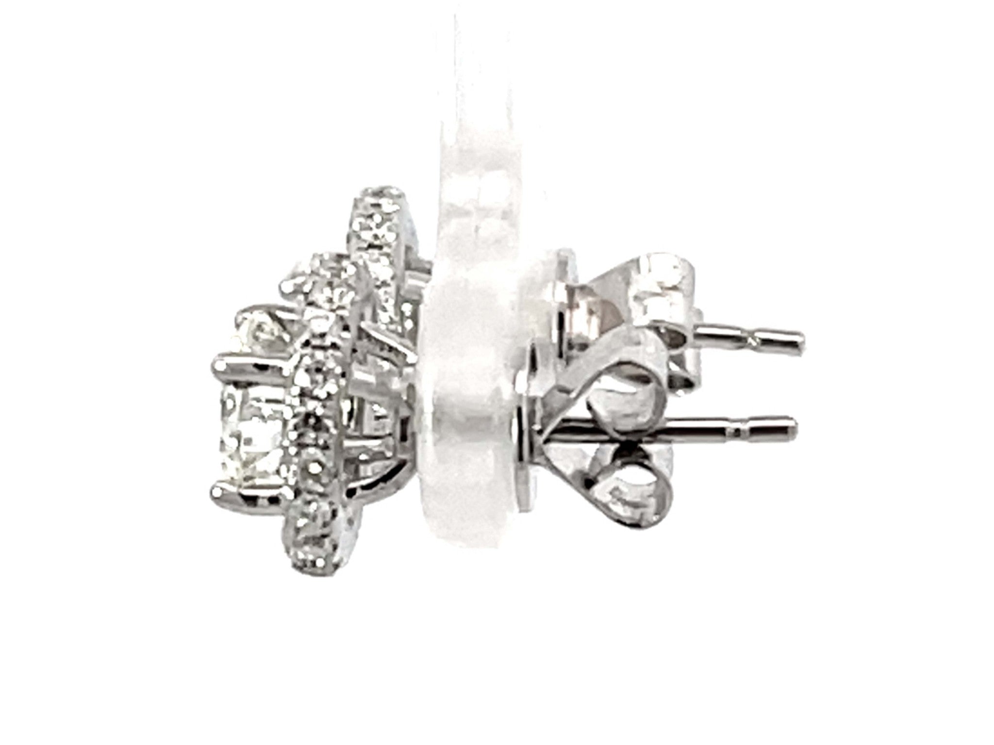 1.07 Brilliant Diamond Halo Diamond Stud Earrings 18k White Gold