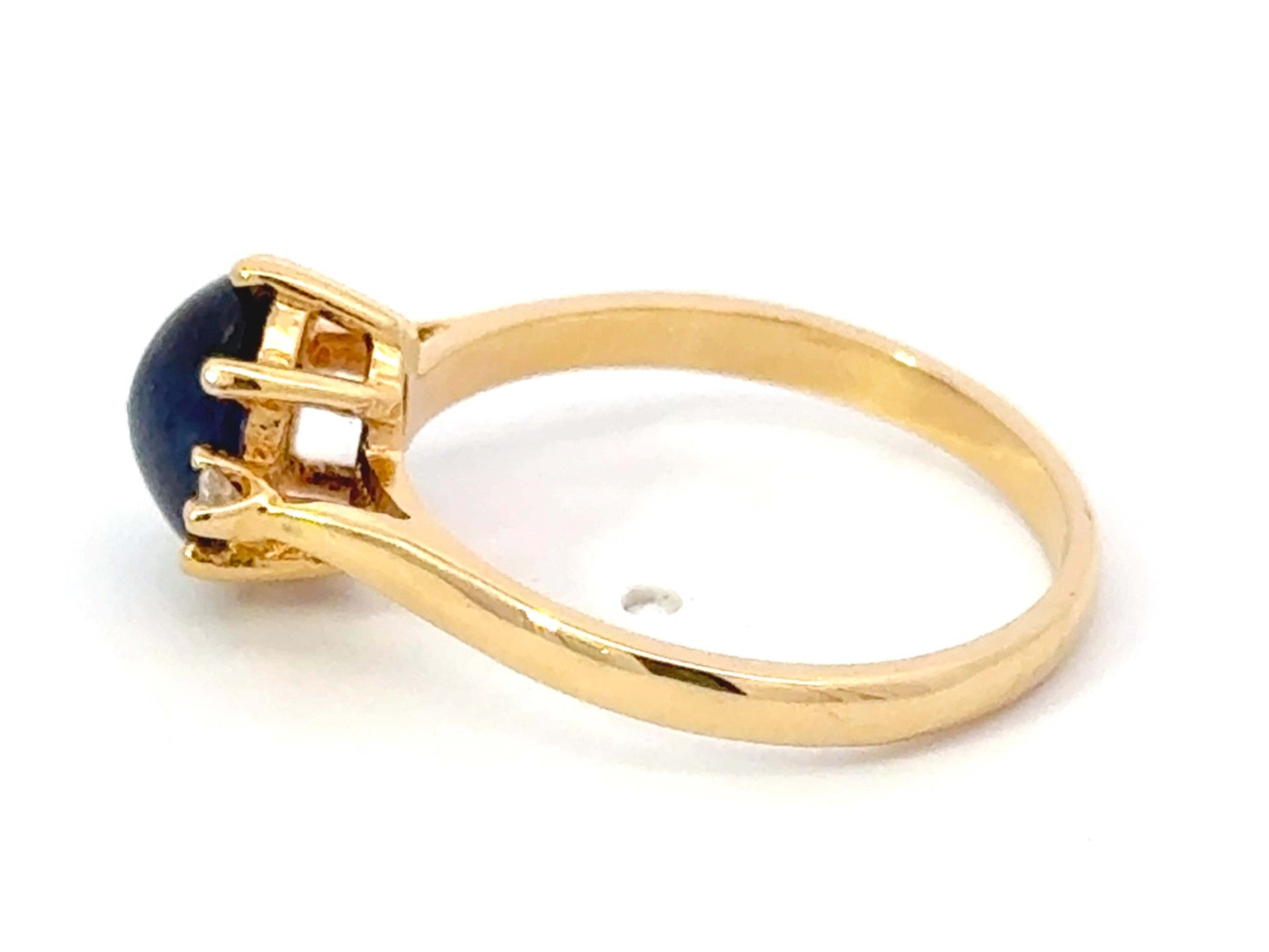 Cabochon Blue Sapphire Diamond Ring 18k Yellow Gold