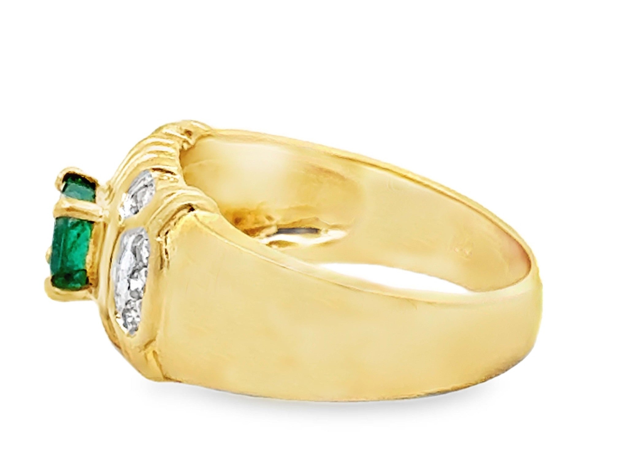 Green Square Emerald and Diamond Band Ring 18k Yellow Gold