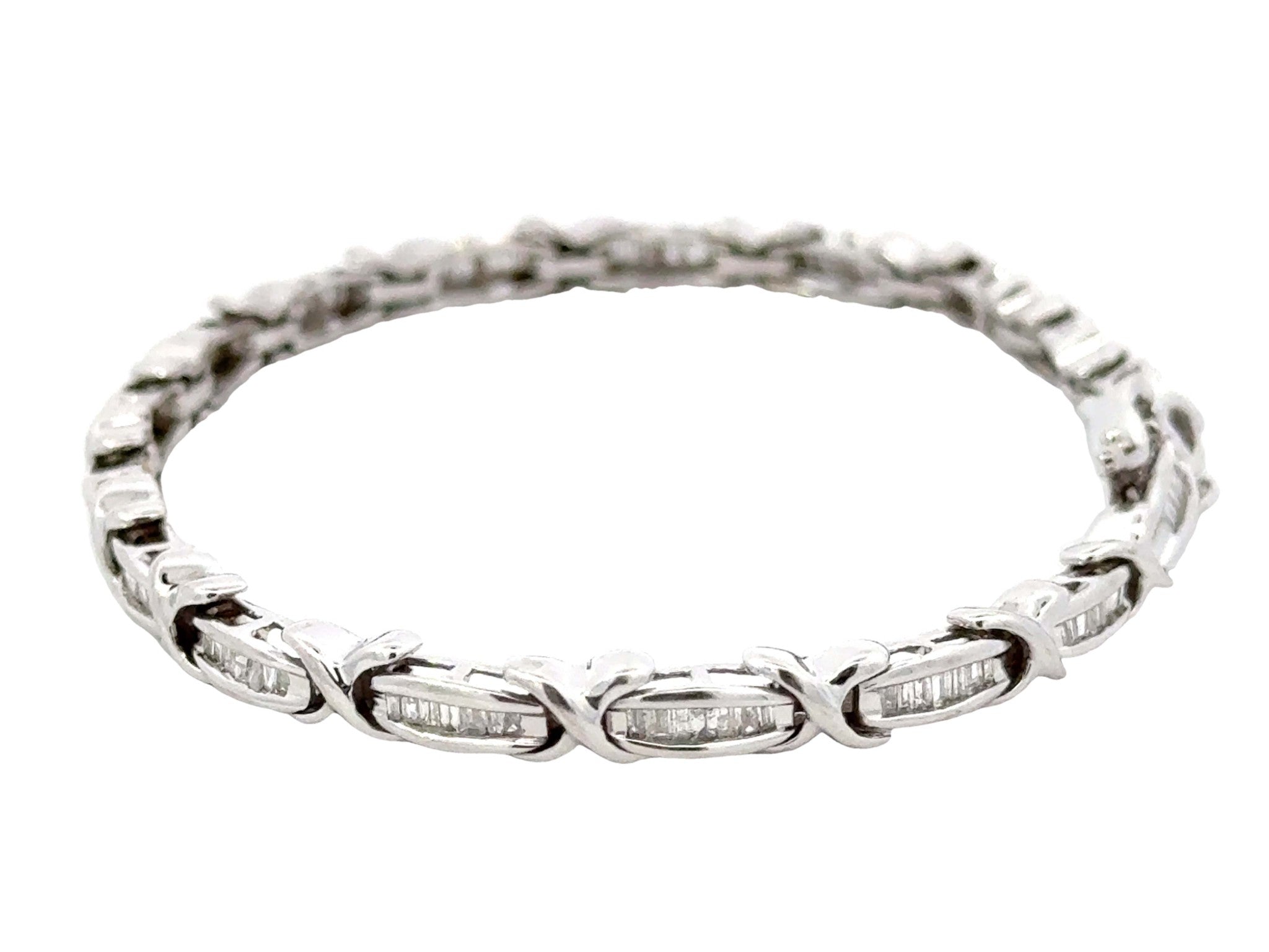 Baguette Diamond Link Bracelet 10k White Gold