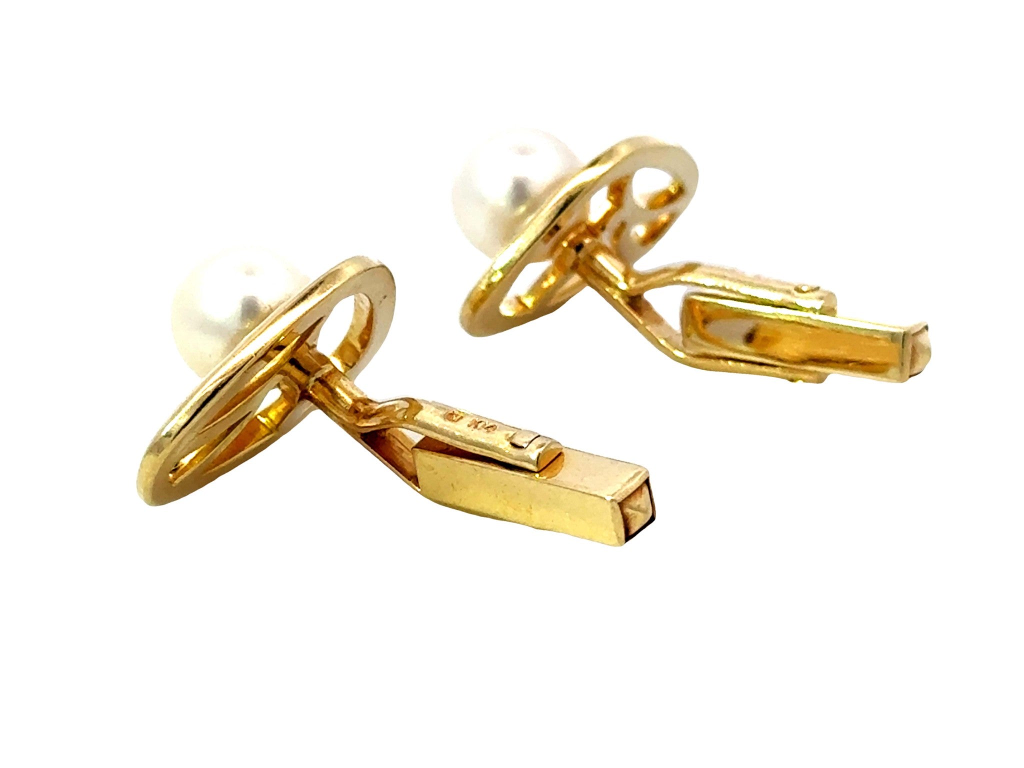 Mikimoto 14k Yellow Gold Pearl Cuff Links