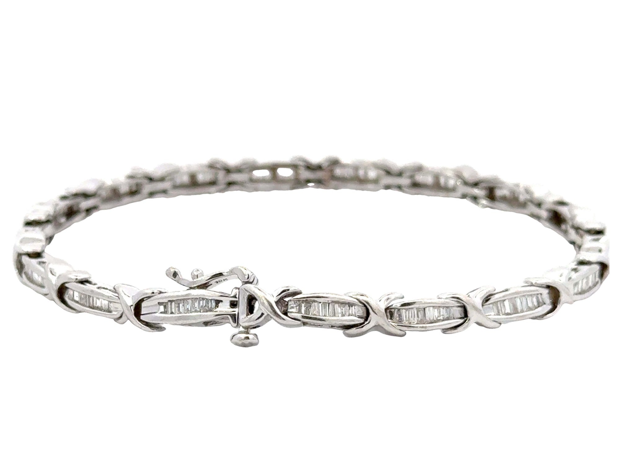 Baguette Diamond Link Bracelet 10k White Gold