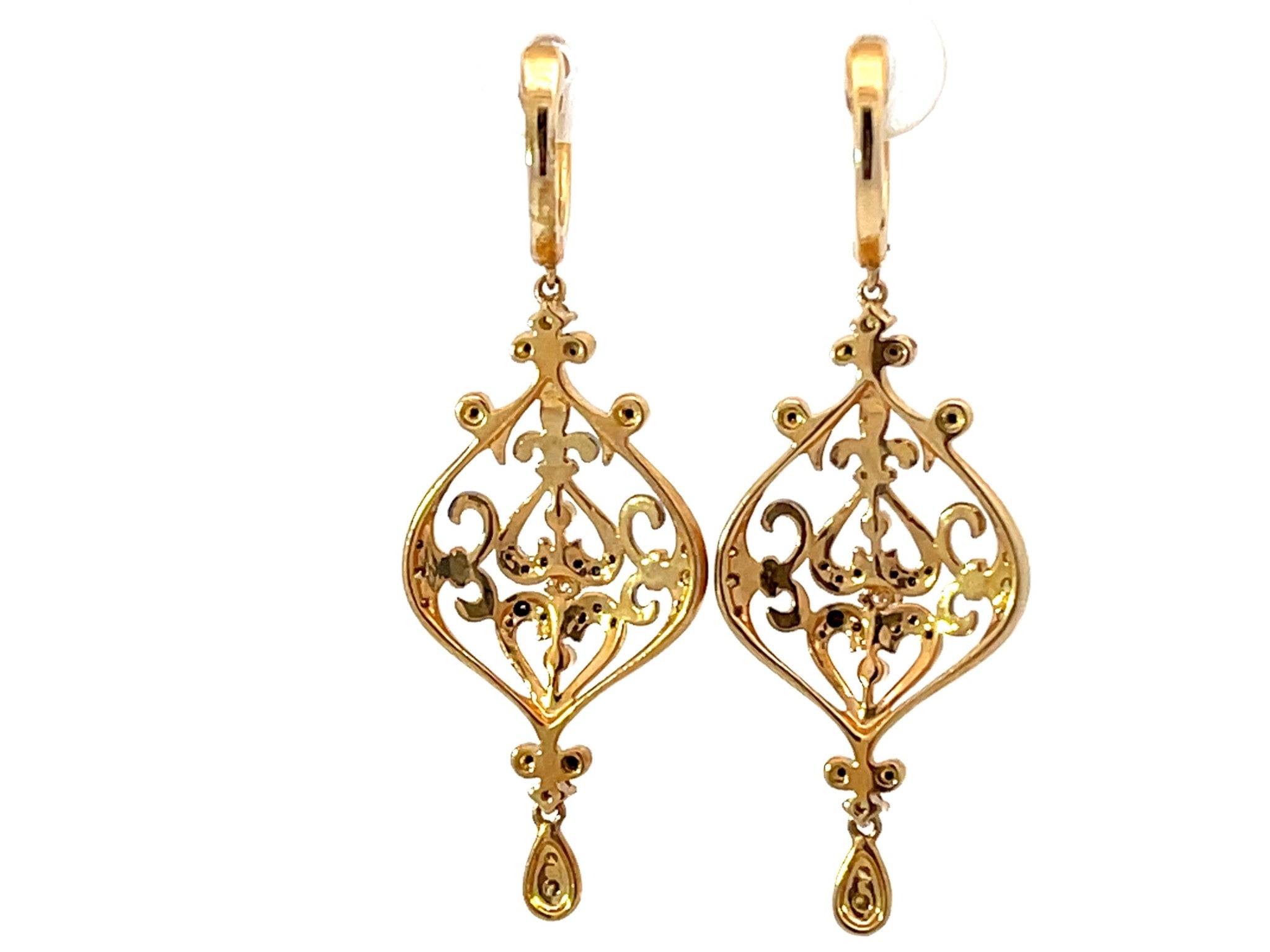 Dangly Black Onyx Diamond Earrings 14k Yellow Gold