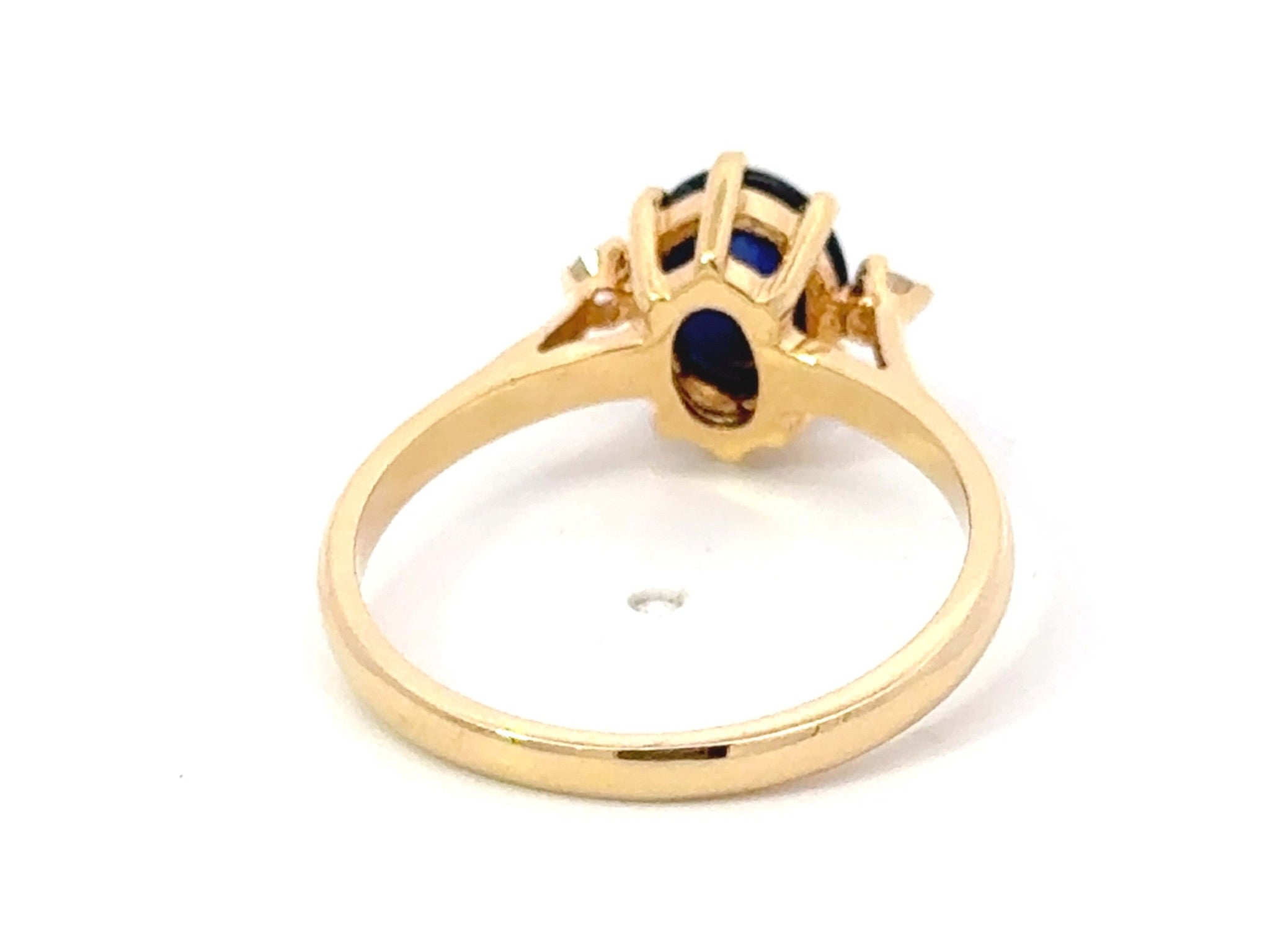 Cabochon Blue Sapphire Diamond Ring 18k Yellow Gold