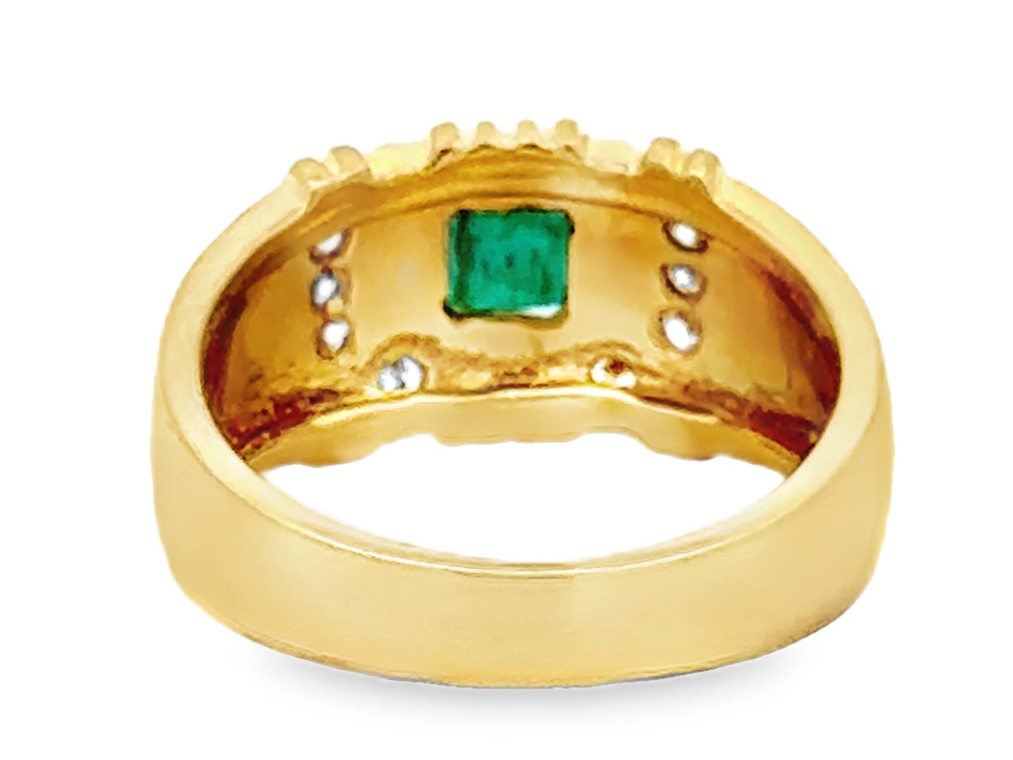 Green Square Emerald and Diamond Band Ring 18k Yellow Gold