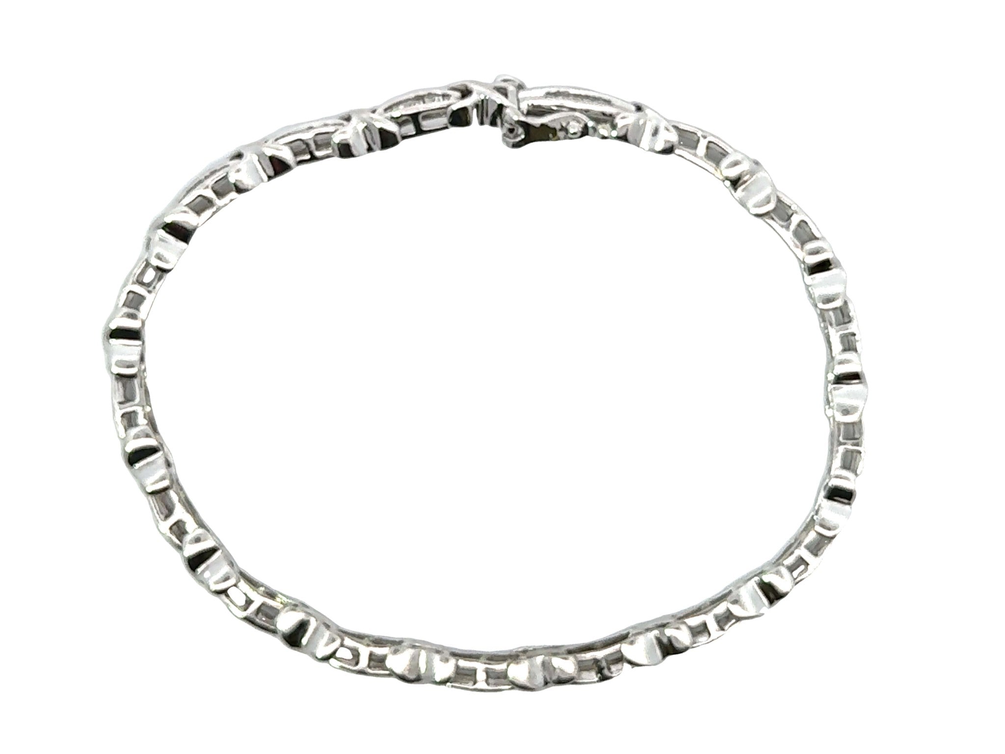 Baguette Diamond Link Bracelet 10k White Gold