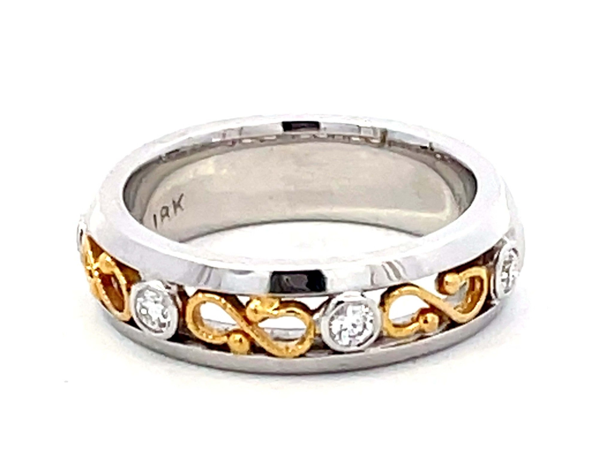 Two Toned Diamond Infinity Band Ring Solid 18k Gold