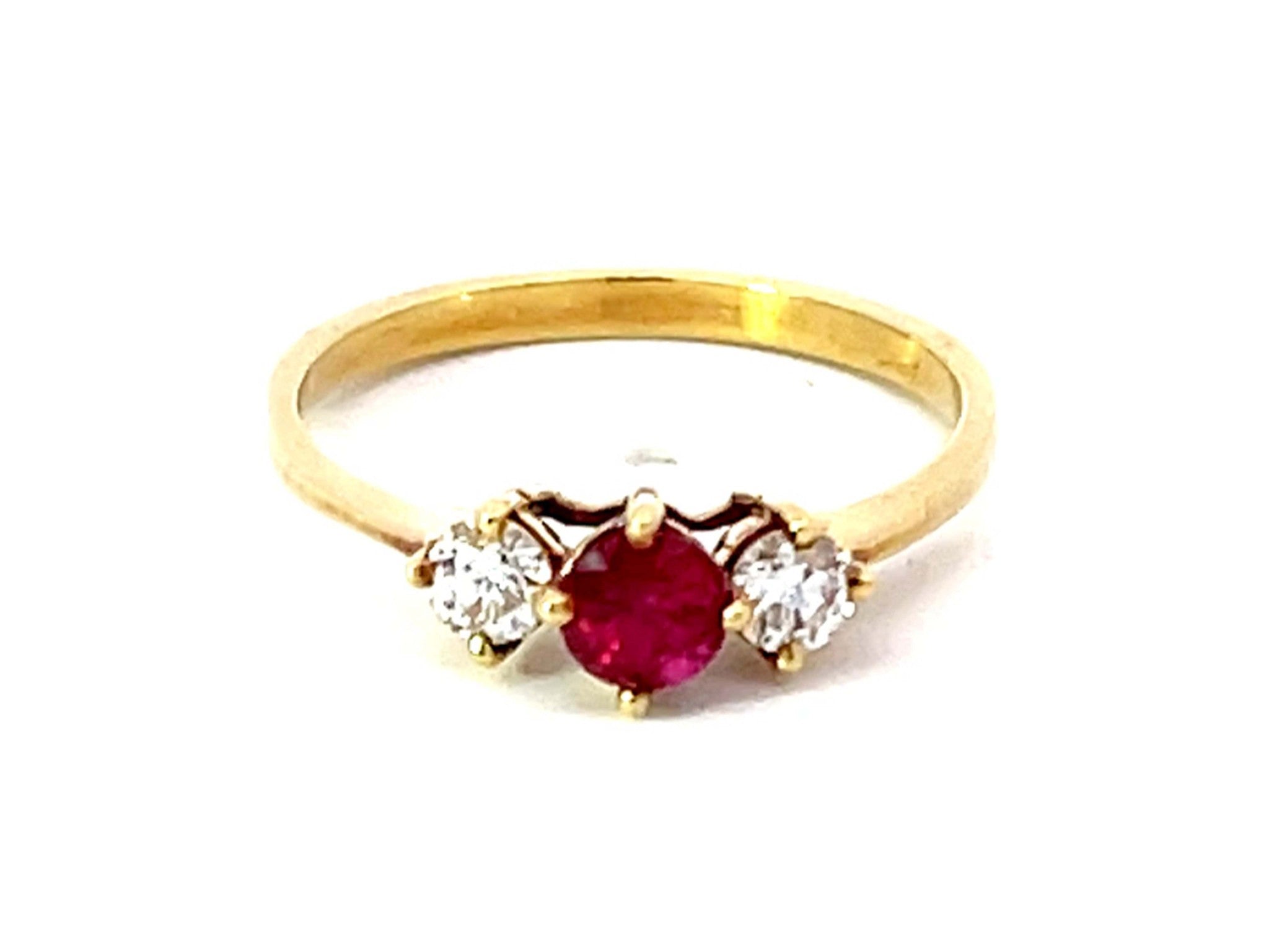 Round Red Ruby and Diamond Ring 14k Yellow Gold