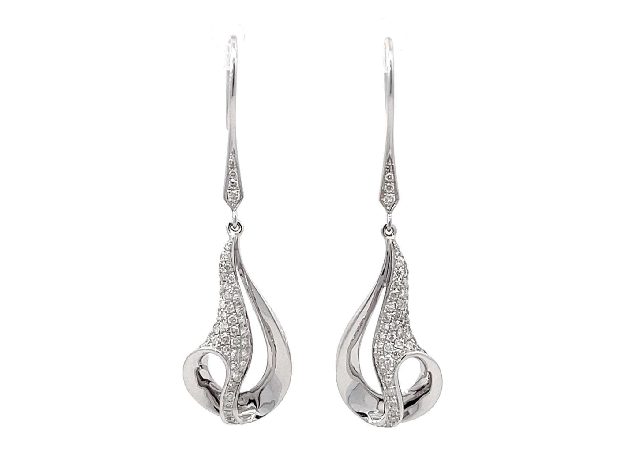 Dangly Swirl Diamond Earrings 18k White Gold