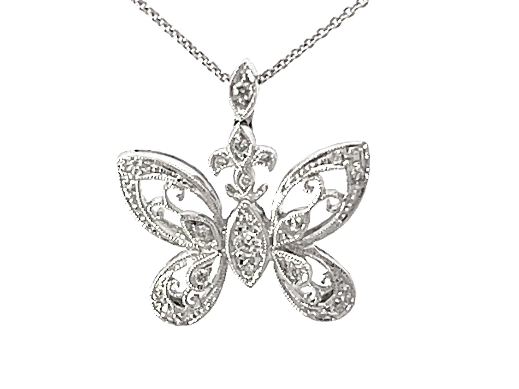 Beverley K Diamond Butterfly Pendant Necklace Solid White Gold