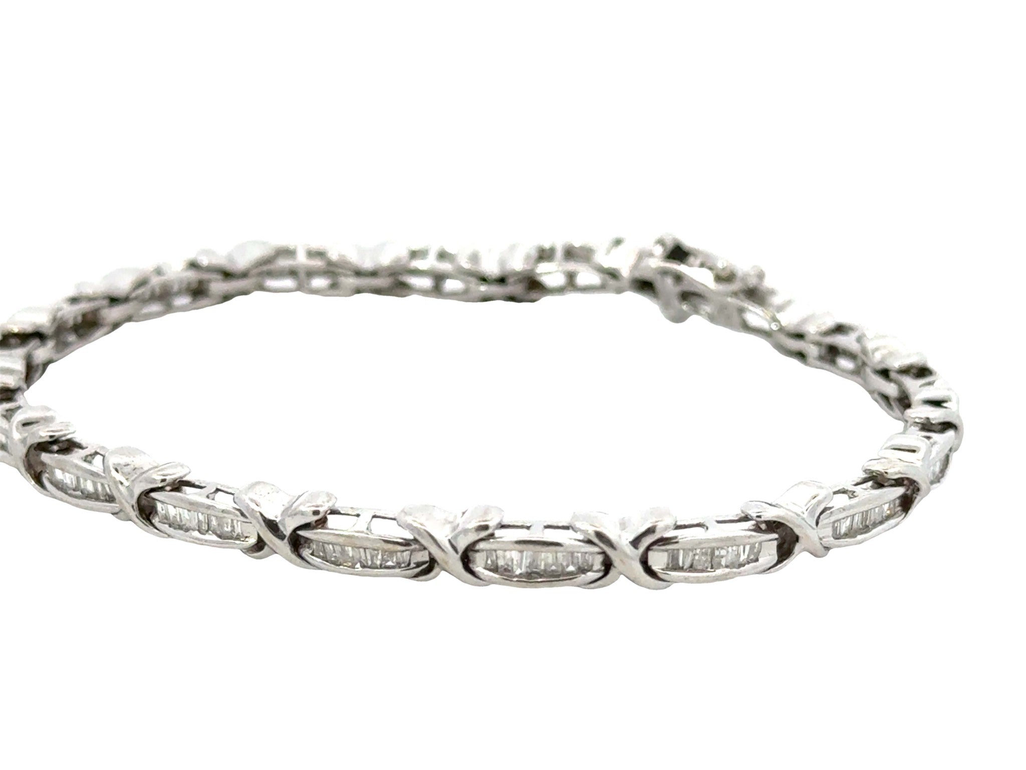 Baguette Diamond Link Bracelet 10k White Gold