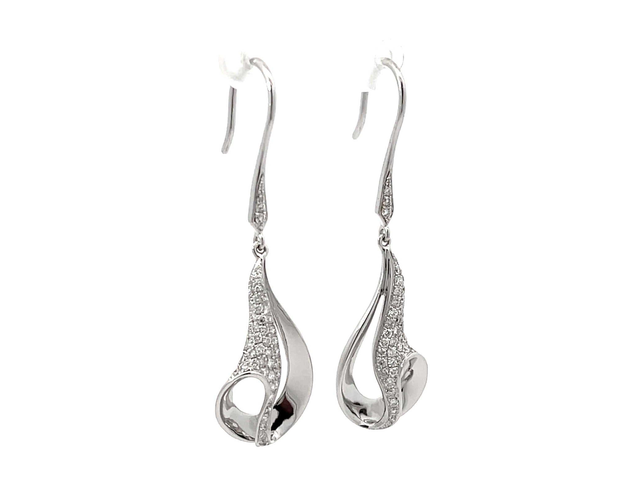 Dangly Swirl Diamond Earrings 18k White Gold