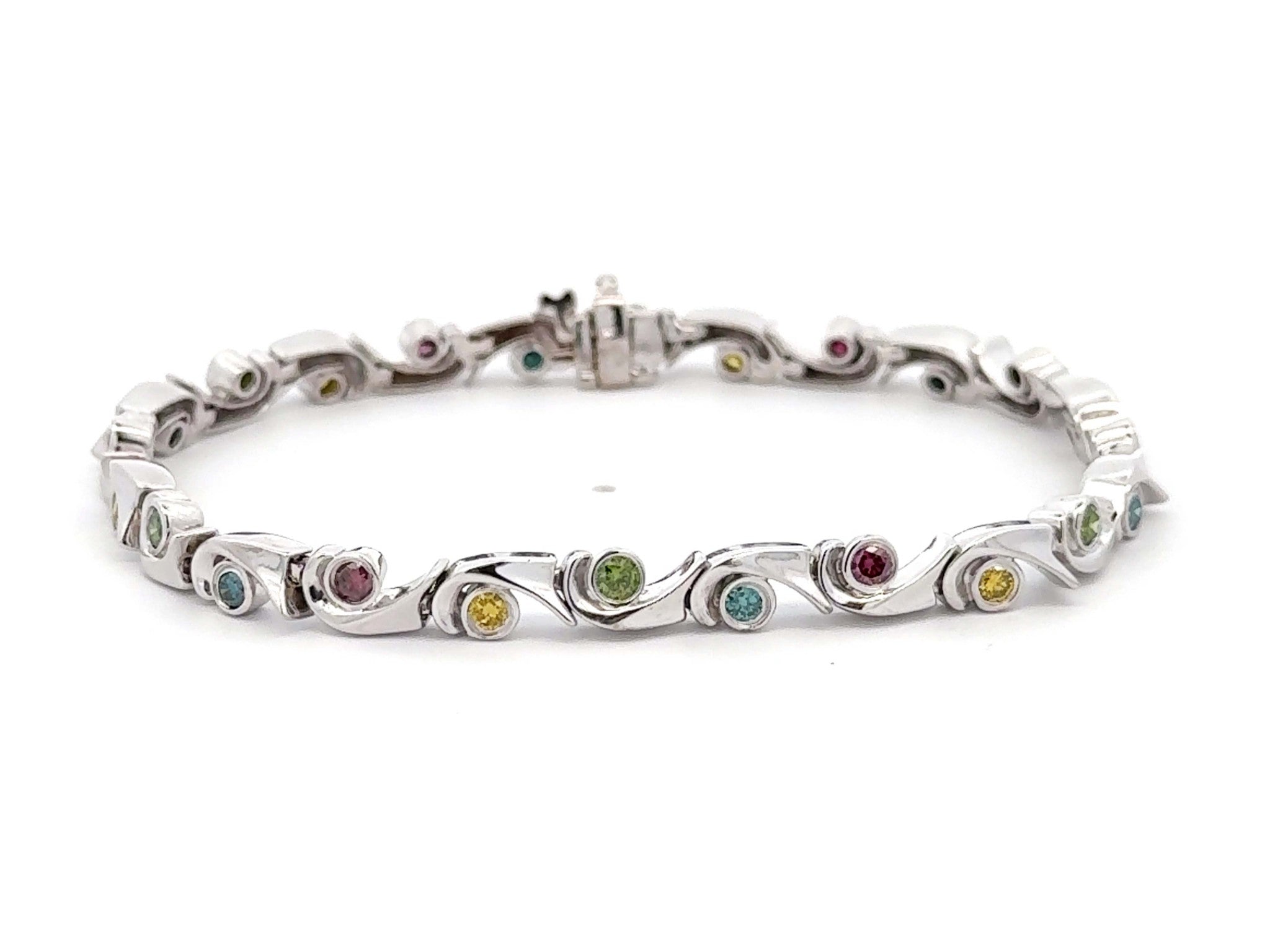 Green Red Yellow and Blue Diamond Bracelet 18k White Gold