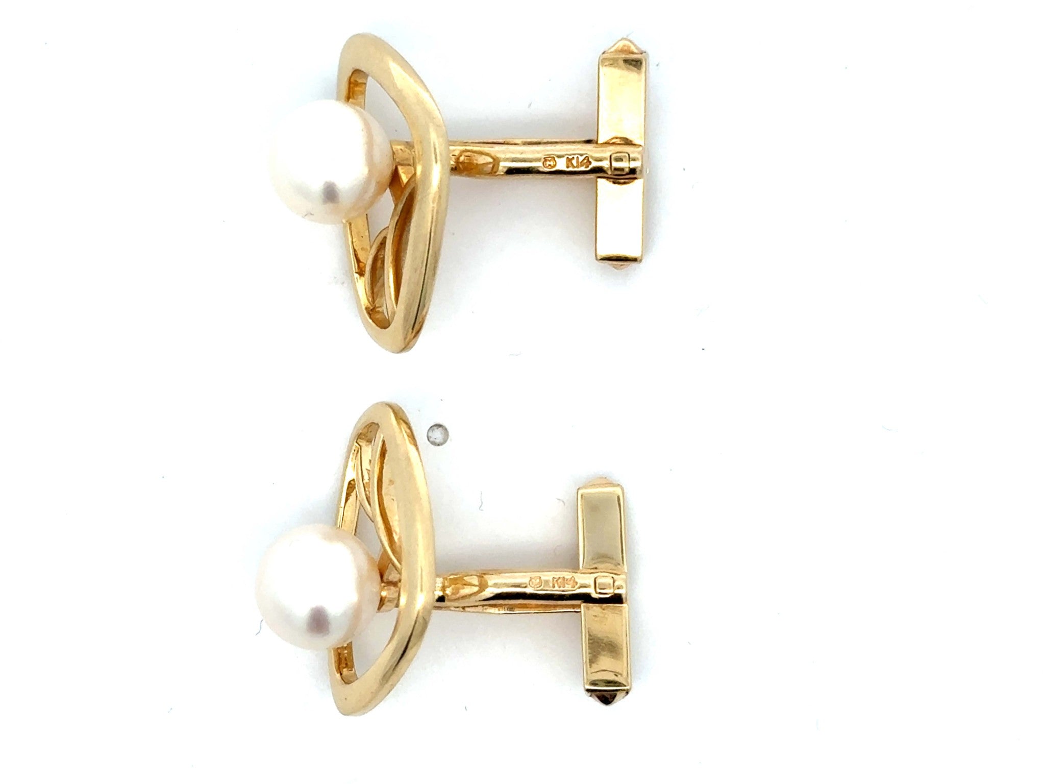 Mikimoto 14k Yellow Gold Pearl Cuff Links