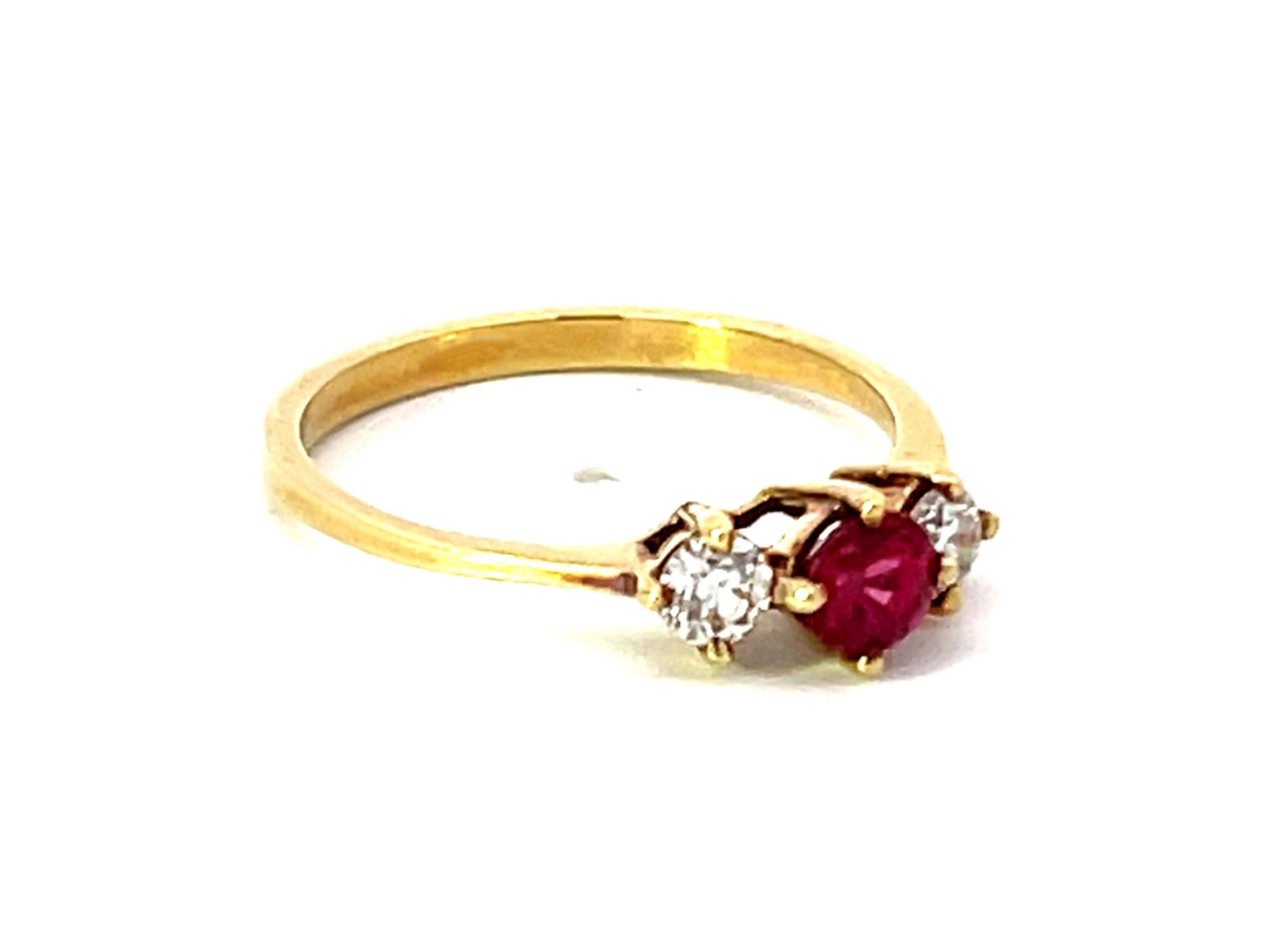 Round Red Ruby and Diamond Ring 14k Yellow Gold