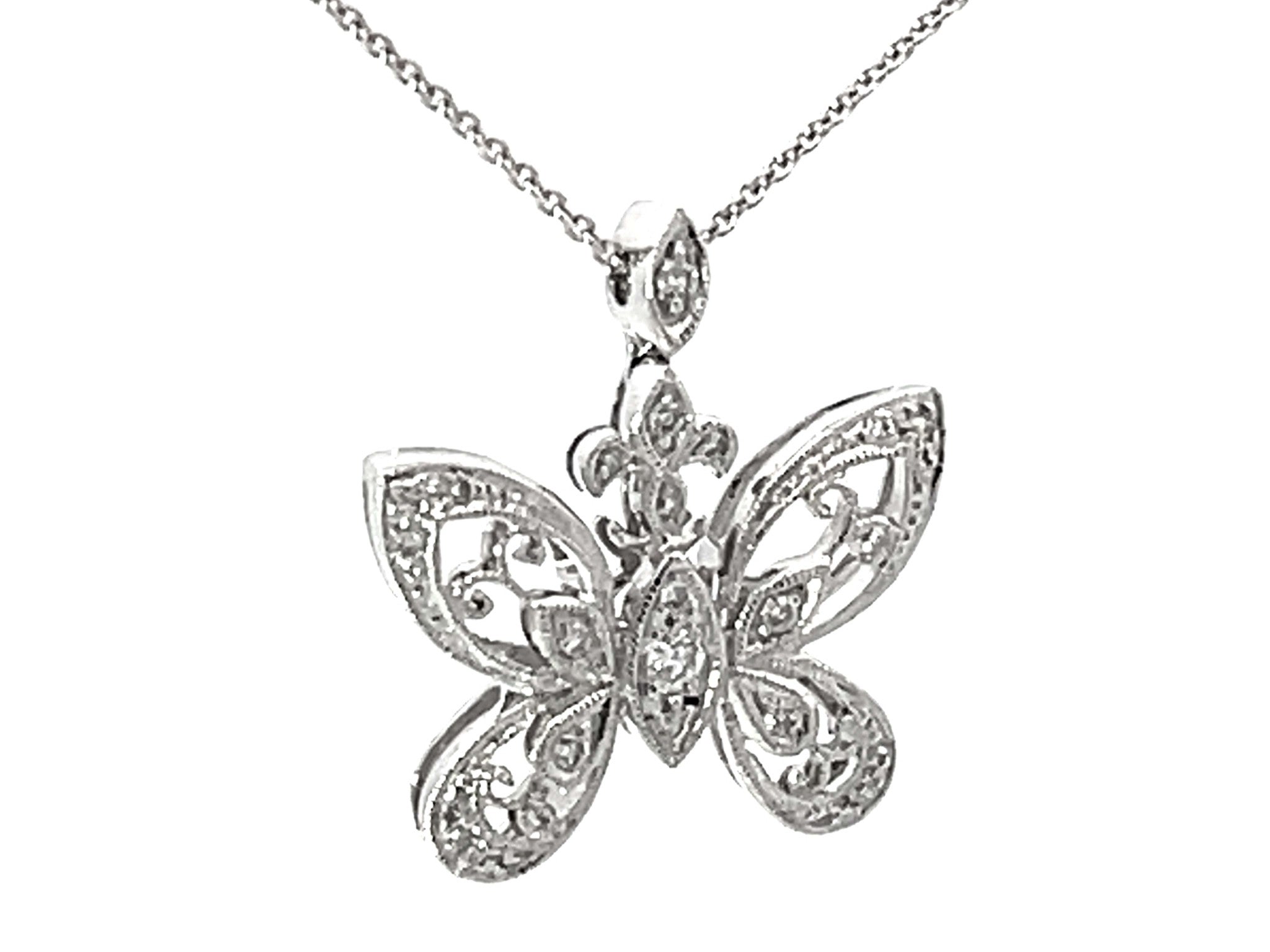 Beverley K Diamond Butterfly Pendant Necklace Solid White Gold