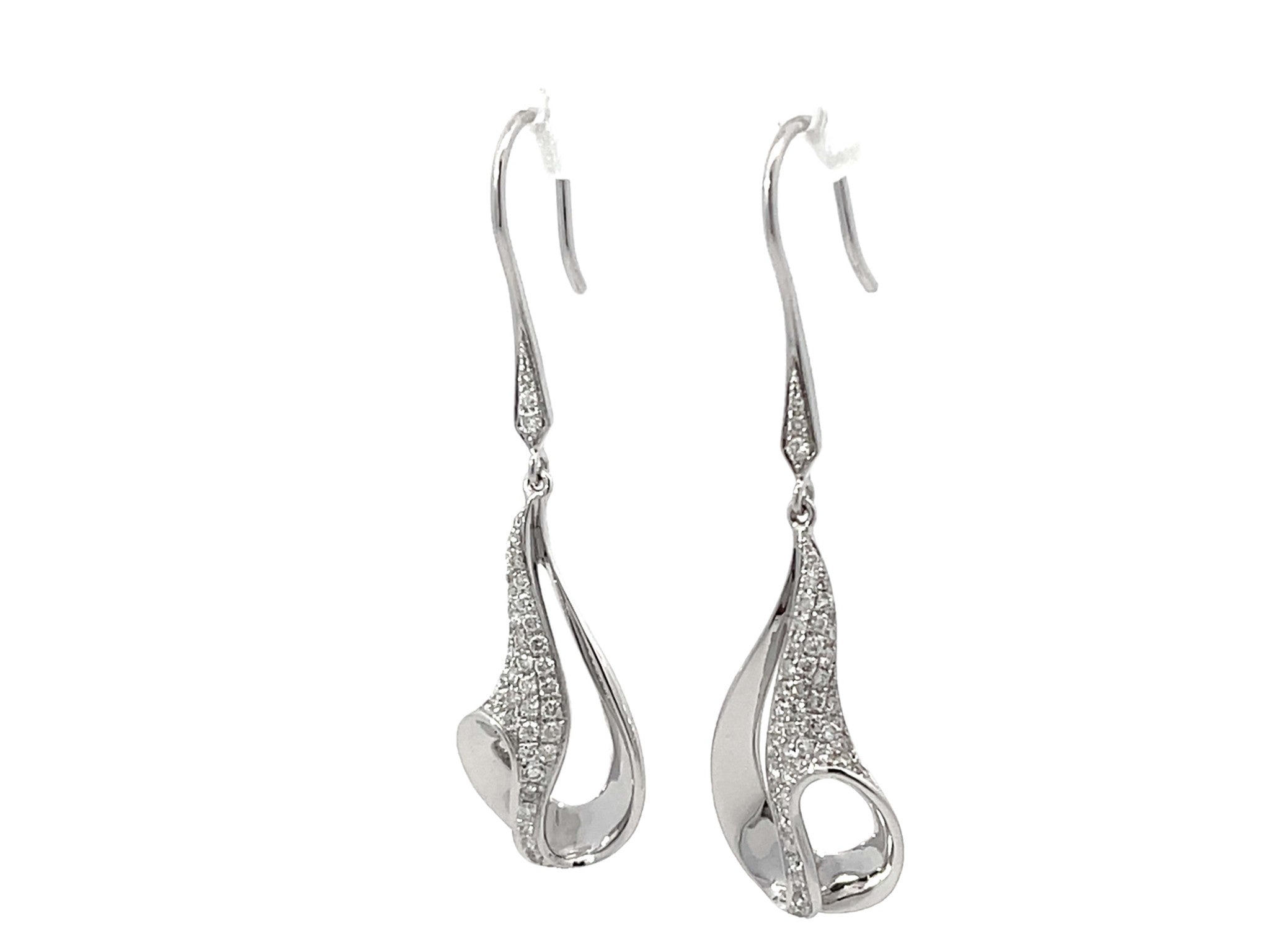 Dangly Swirl Diamond Earrings 18k White Gold