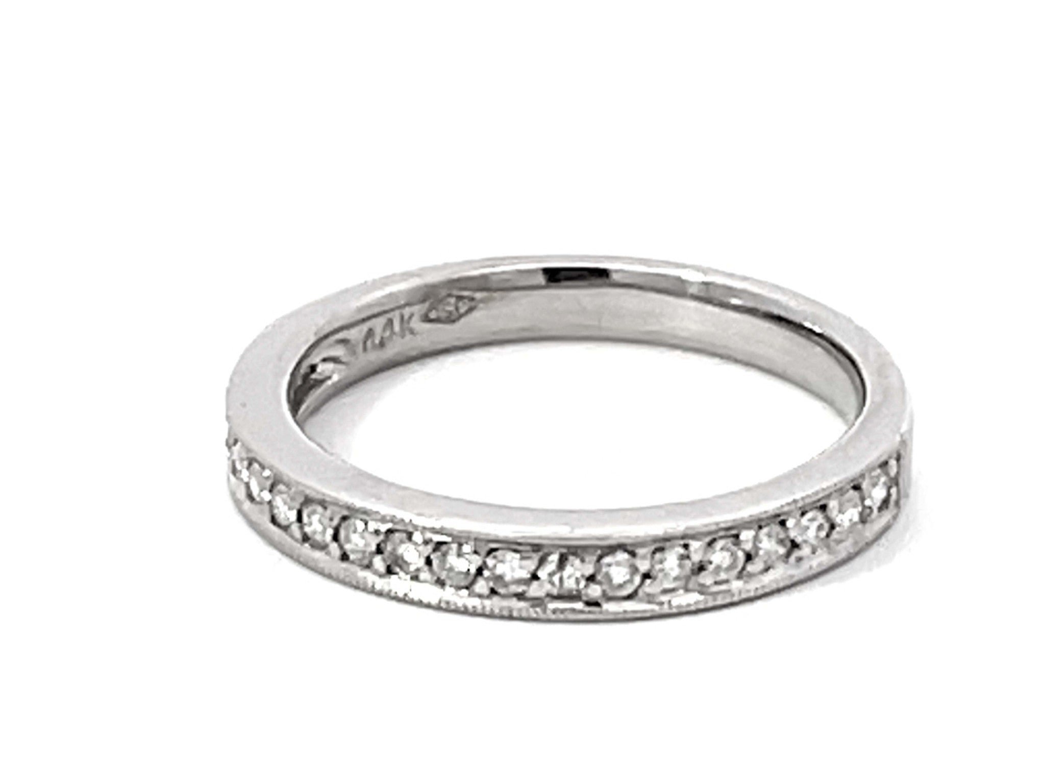 Brilliant Cut Diamond Band Ring Solid 14k White Gold