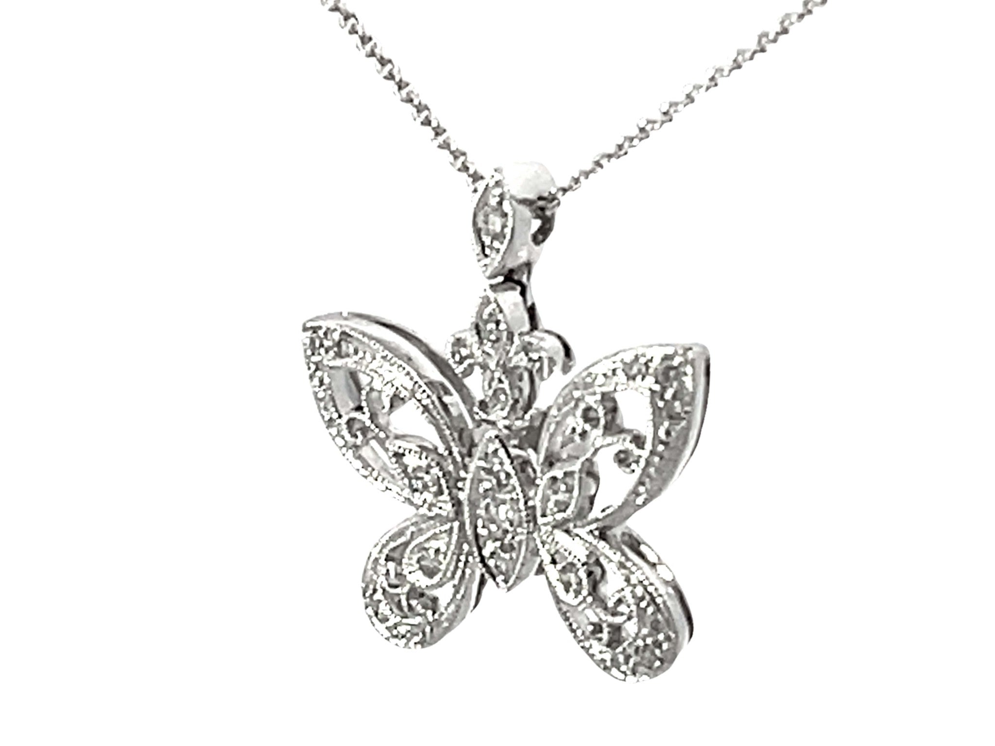 Beverley K Diamond Butterfly Pendant Necklace Solid White Gold