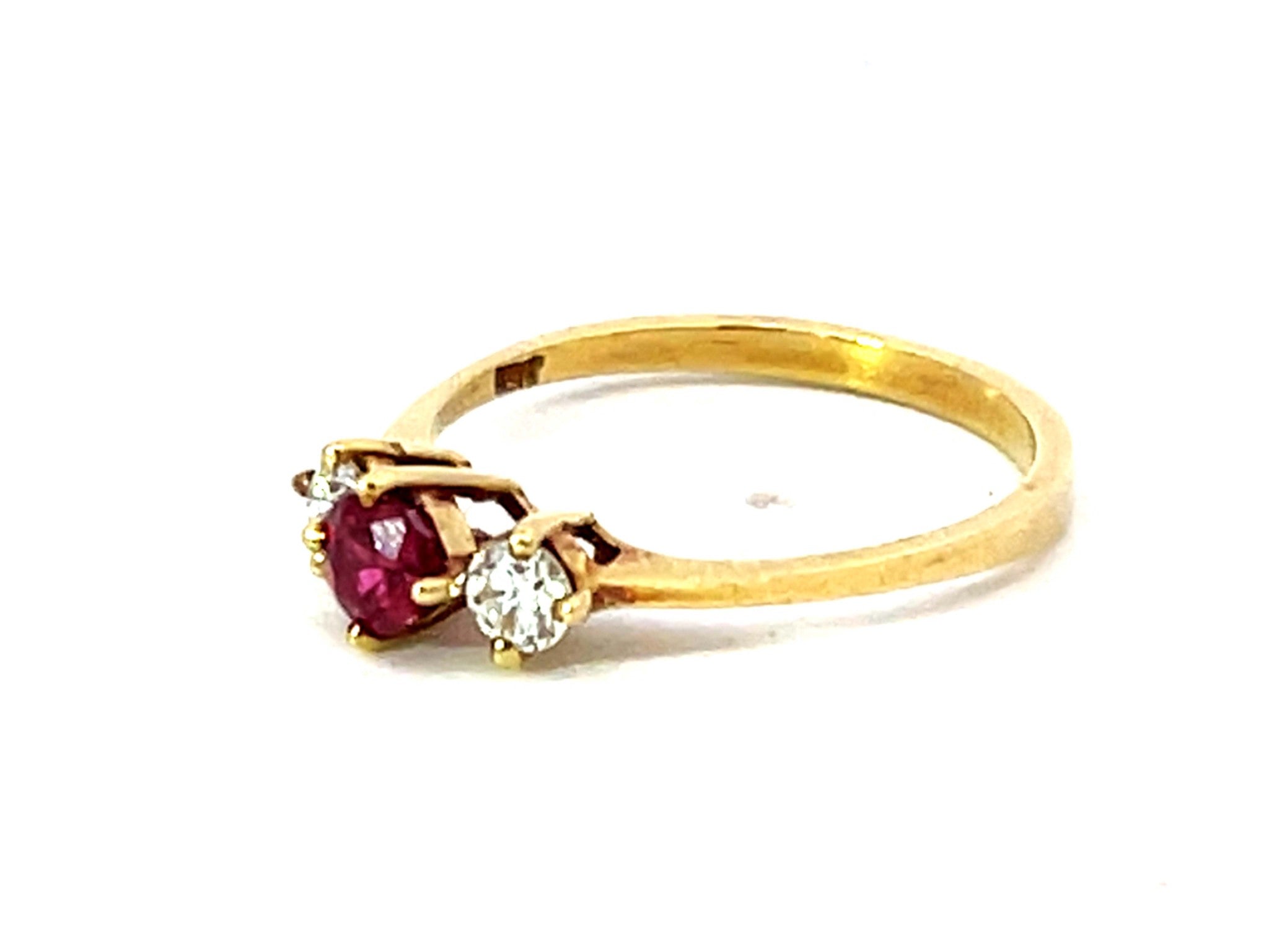 Round Red Ruby and Diamond Ring 14k Yellow Gold