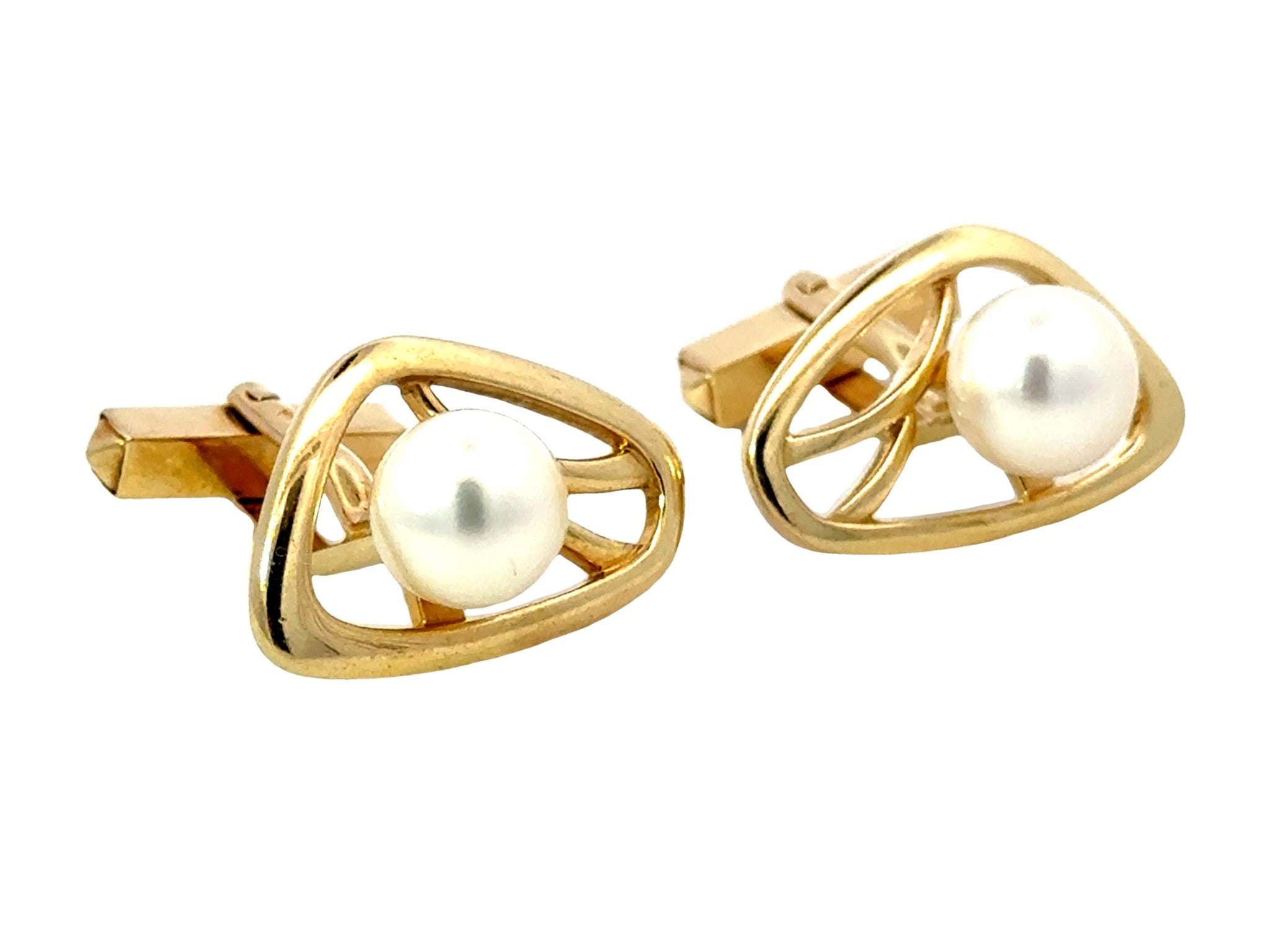 Mikimoto 14k Yellow Gold Pearl Cuff Links