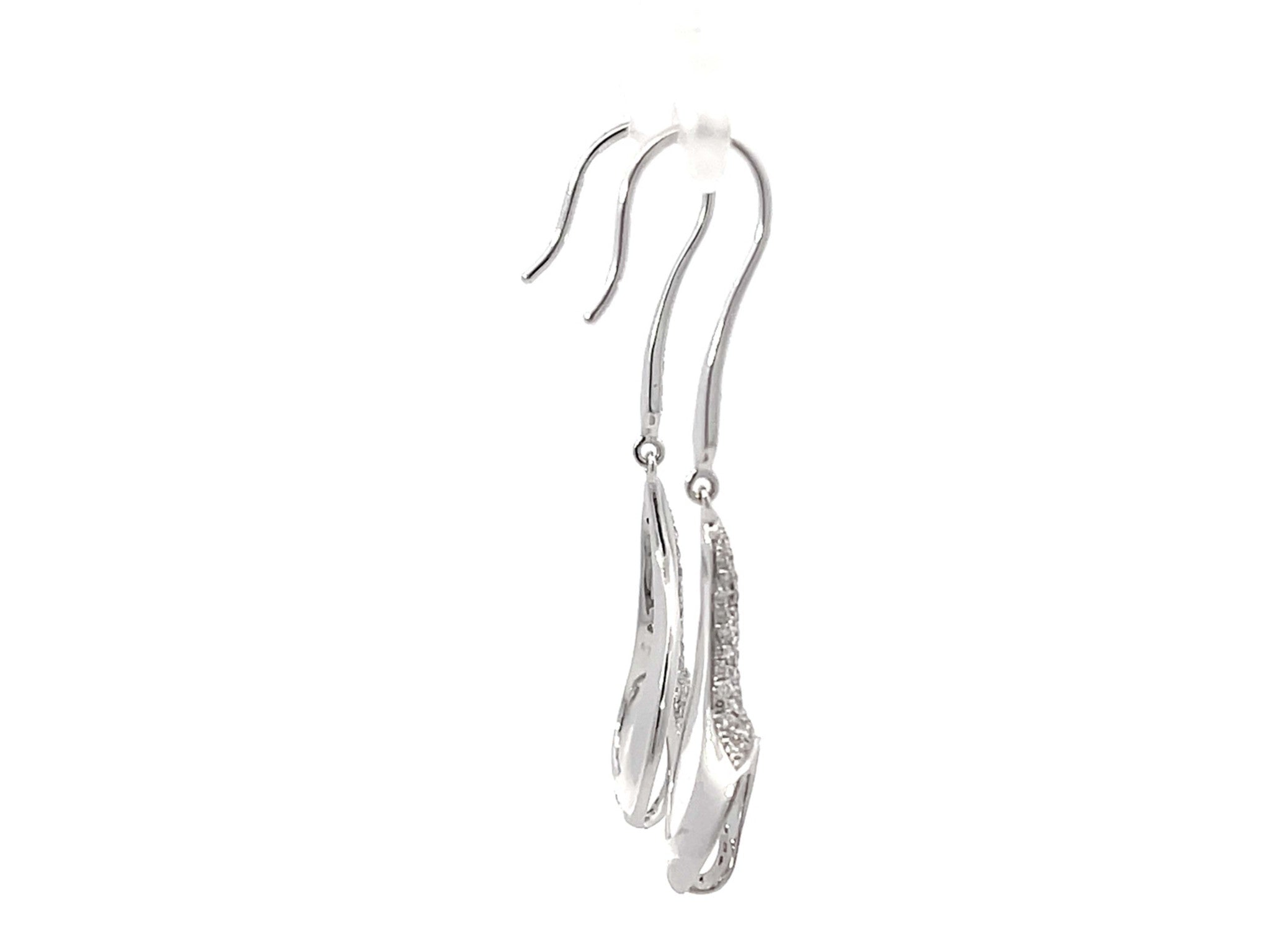 Dangly Swirl Diamond Earrings 18k White Gold