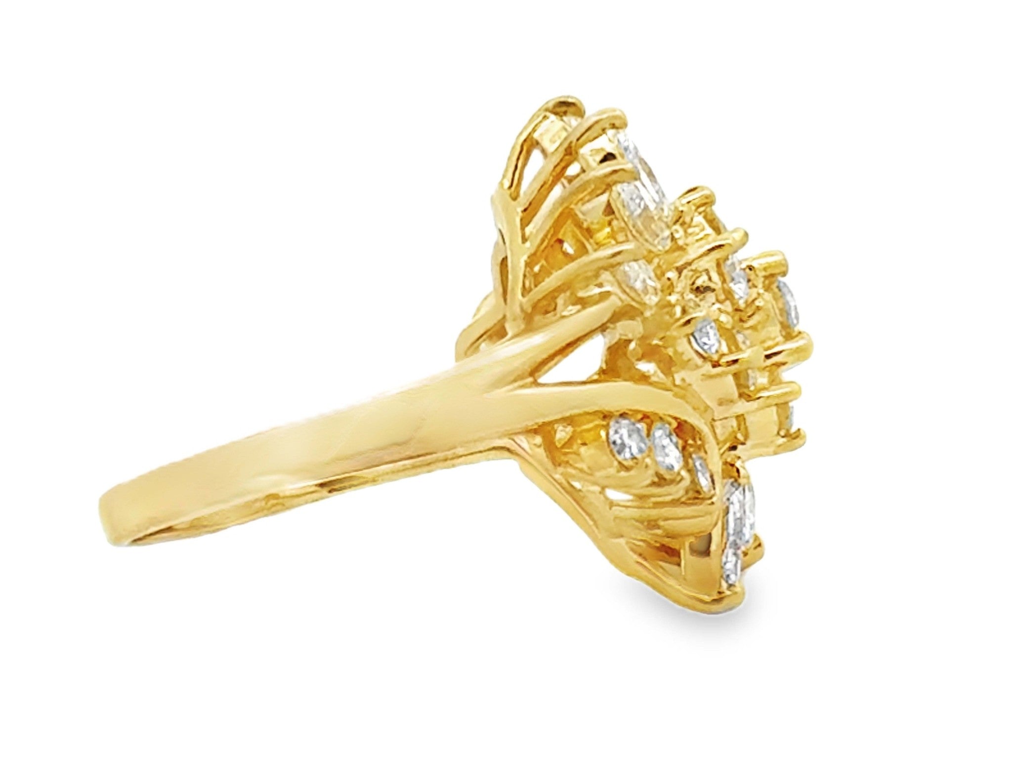 Brilliant and Marquise Multi Diamond Large Cluster Ring 14k Yellow Gold