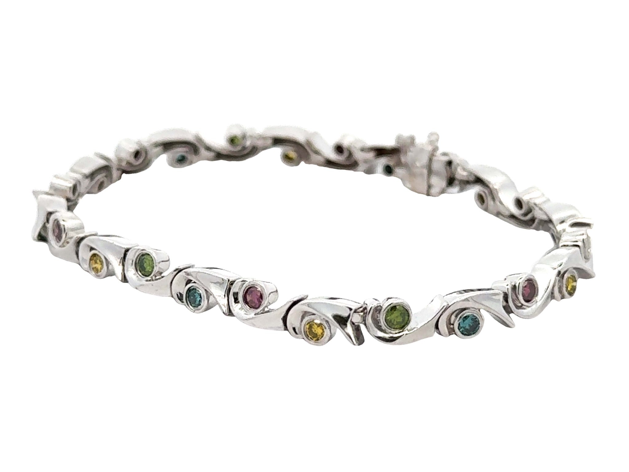 Green Red Yellow and Blue Diamond Bracelet 18k White Gold