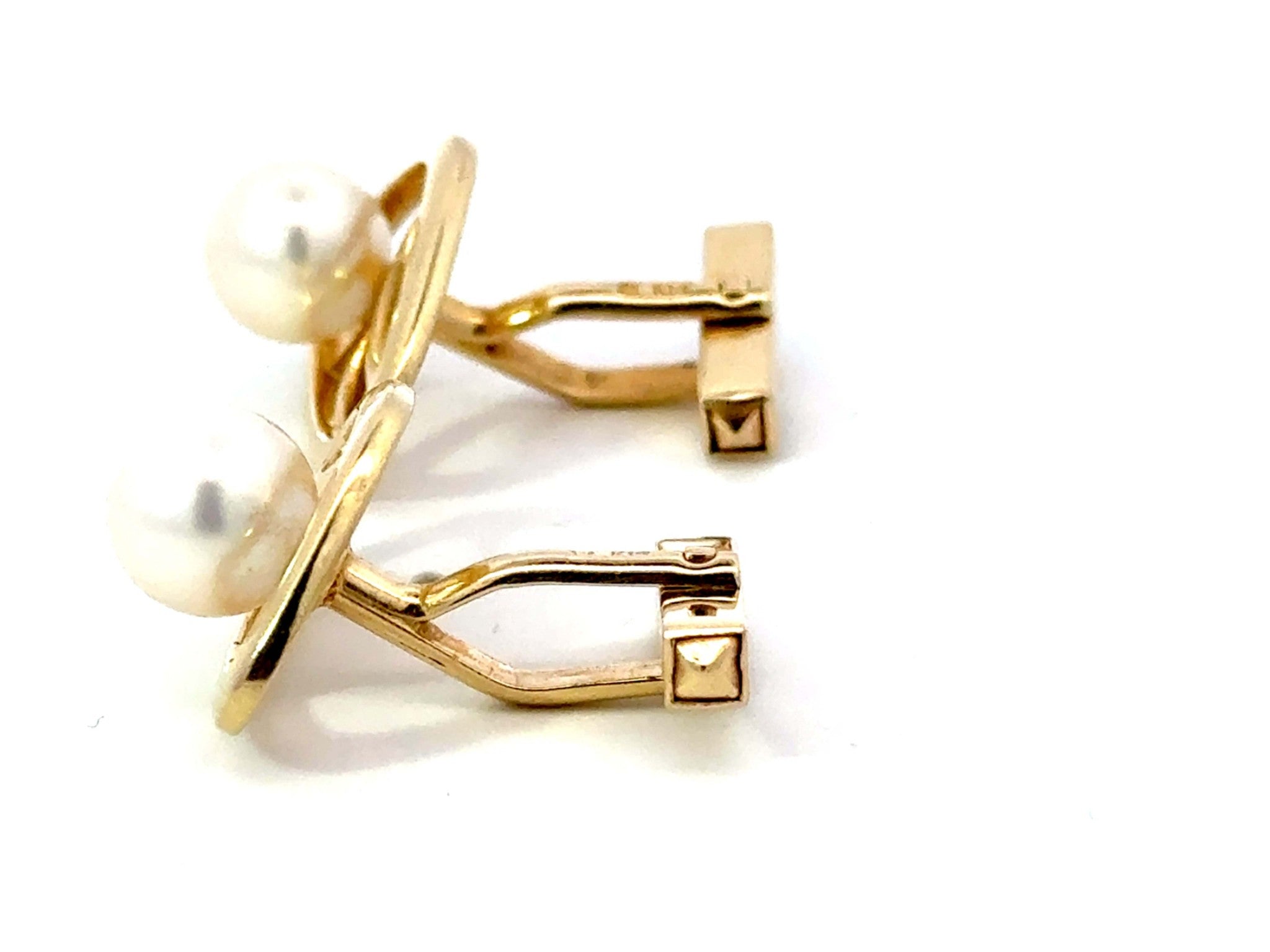 Mikimoto 14k Yellow Gold Pearl Cuff Links