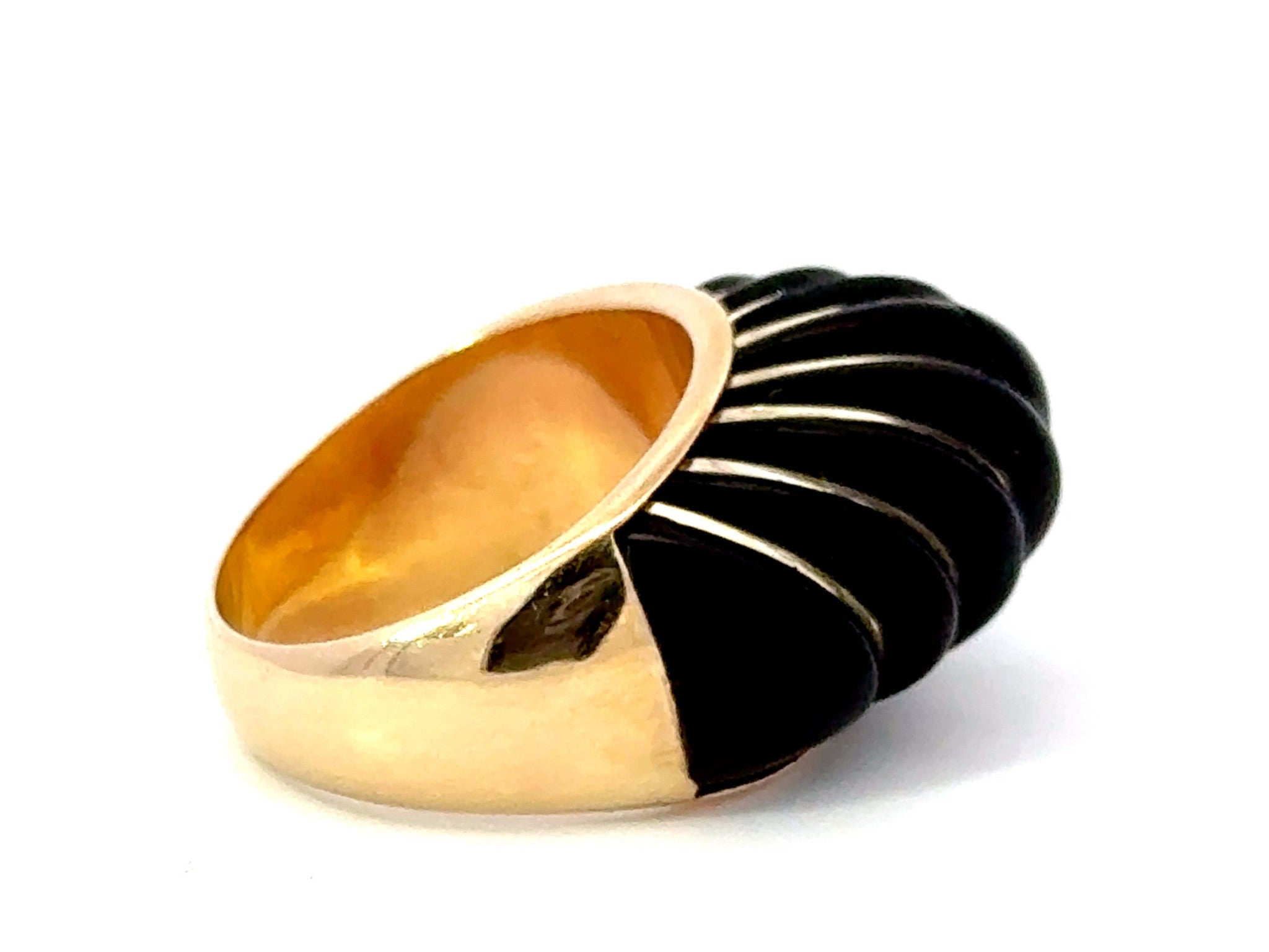 Black Onyx Dome Ring 14K Yellow Gold