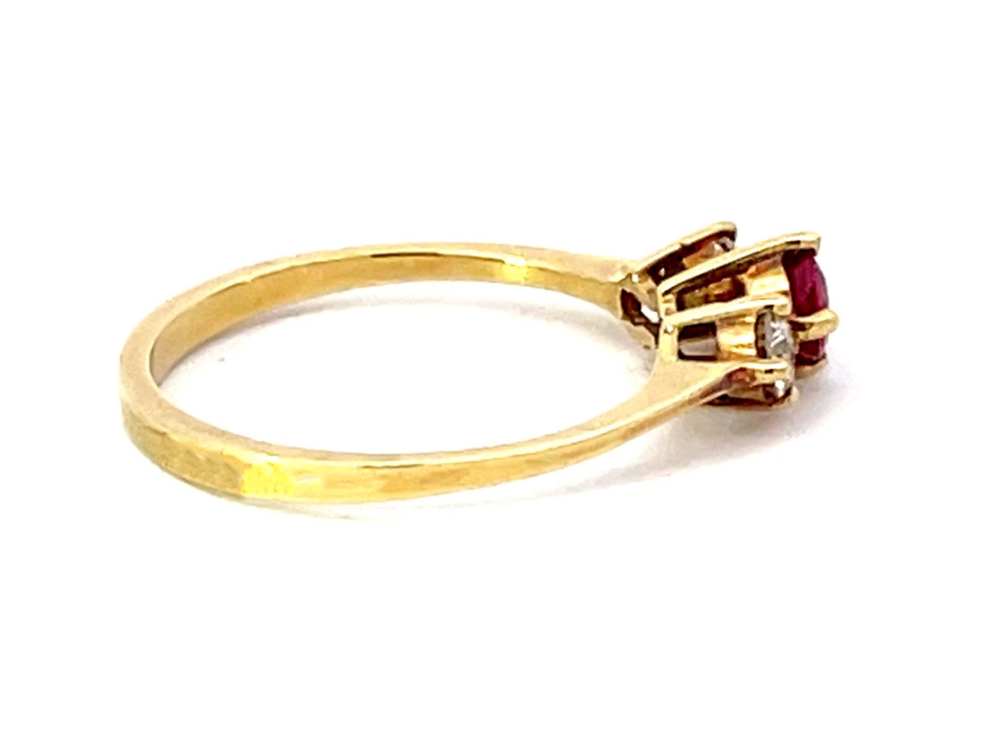 Round Red Ruby and Diamond Ring 14k Yellow Gold