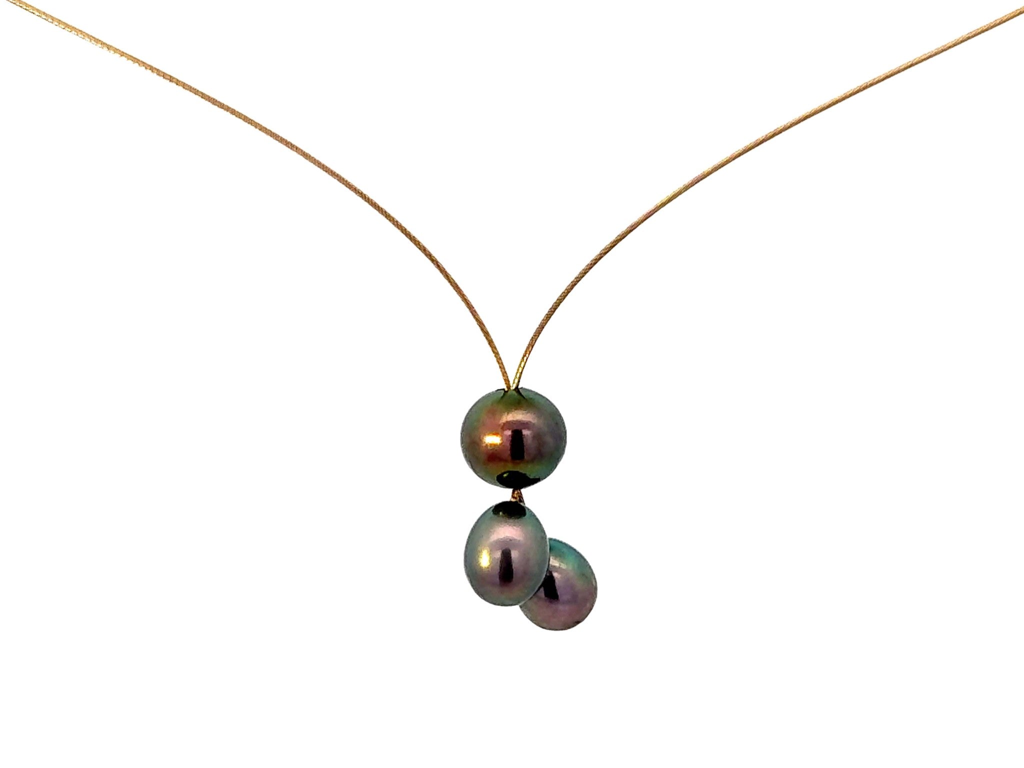 Triple Tahitian Pearl Necklace 14K Yellow Gold