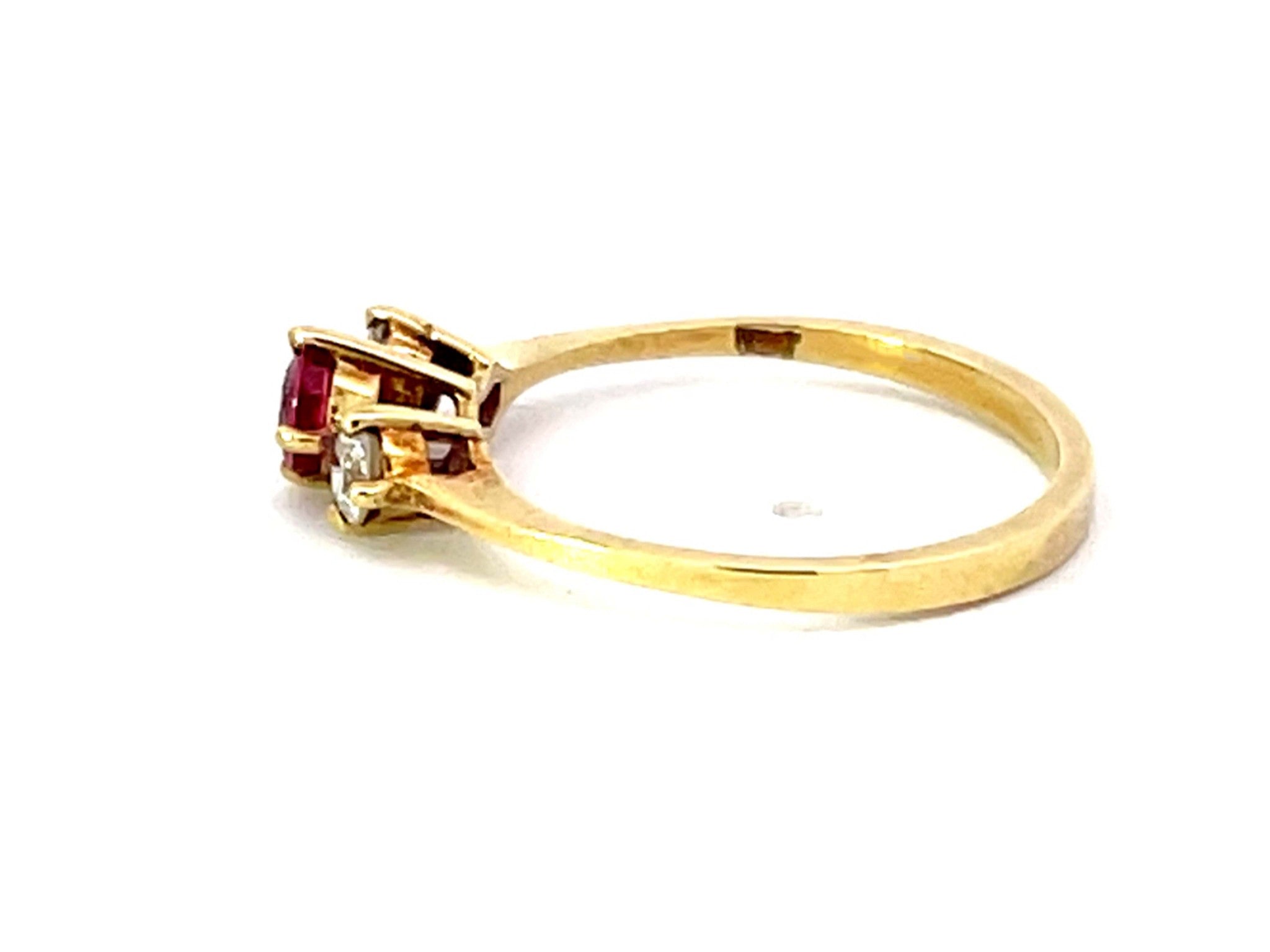 Round Red Ruby and Diamond Ring 14k Yellow Gold