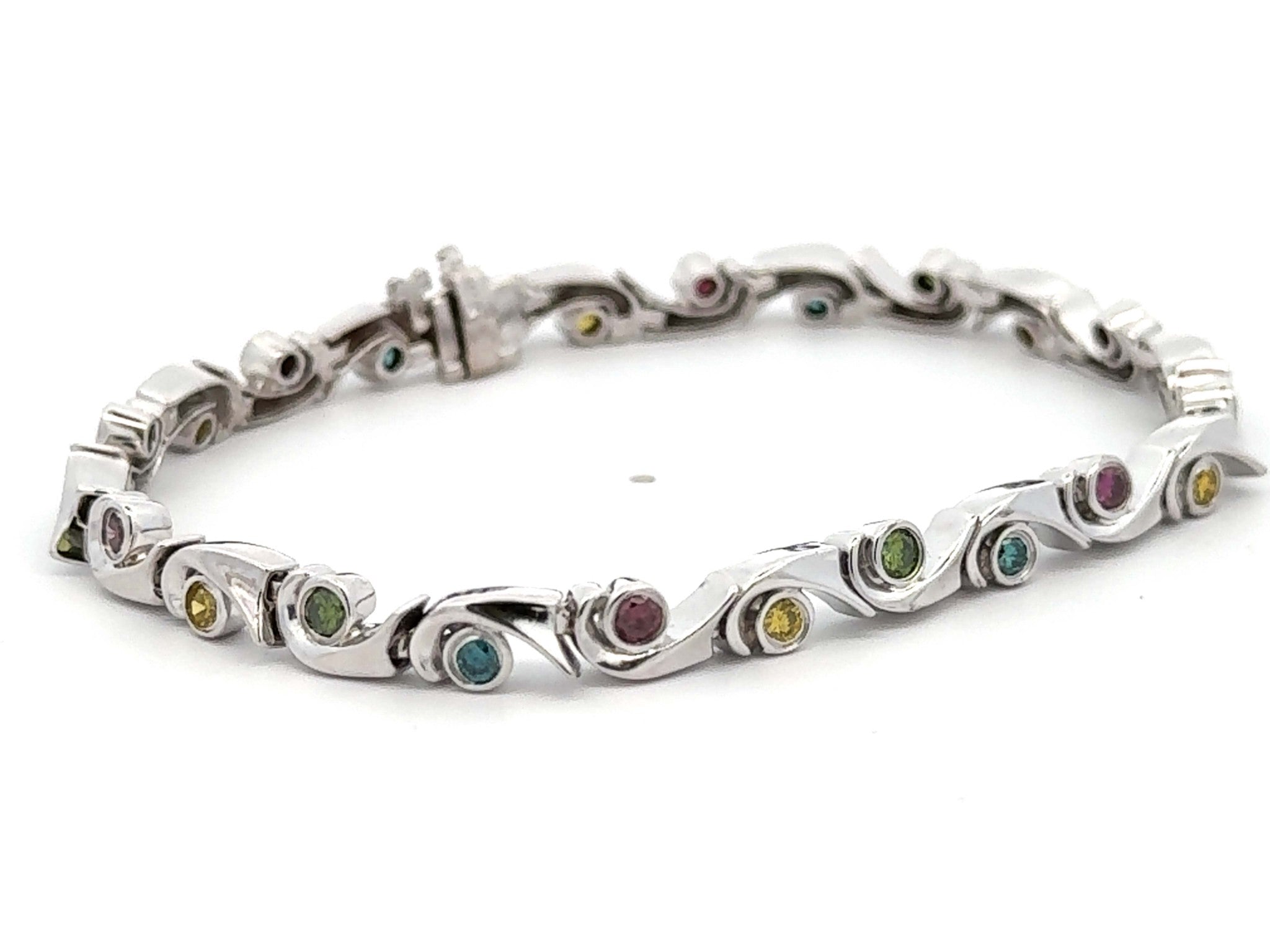 Green Red Yellow and Blue Diamond Bracelet 18k White Gold