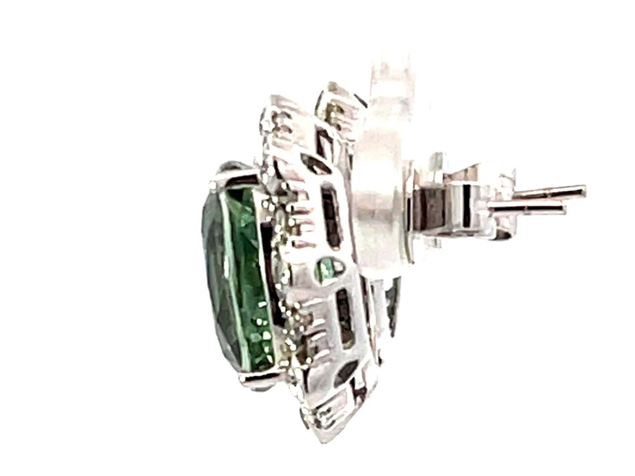 Oval Green Tourmaline Diamond Halo Earrings 18k White Gold