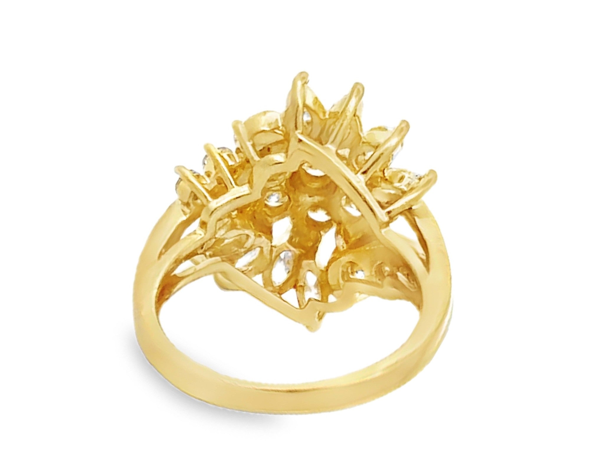 Brilliant and Marquise Multi Diamond Large Cluster Ring 14k Yellow Gold