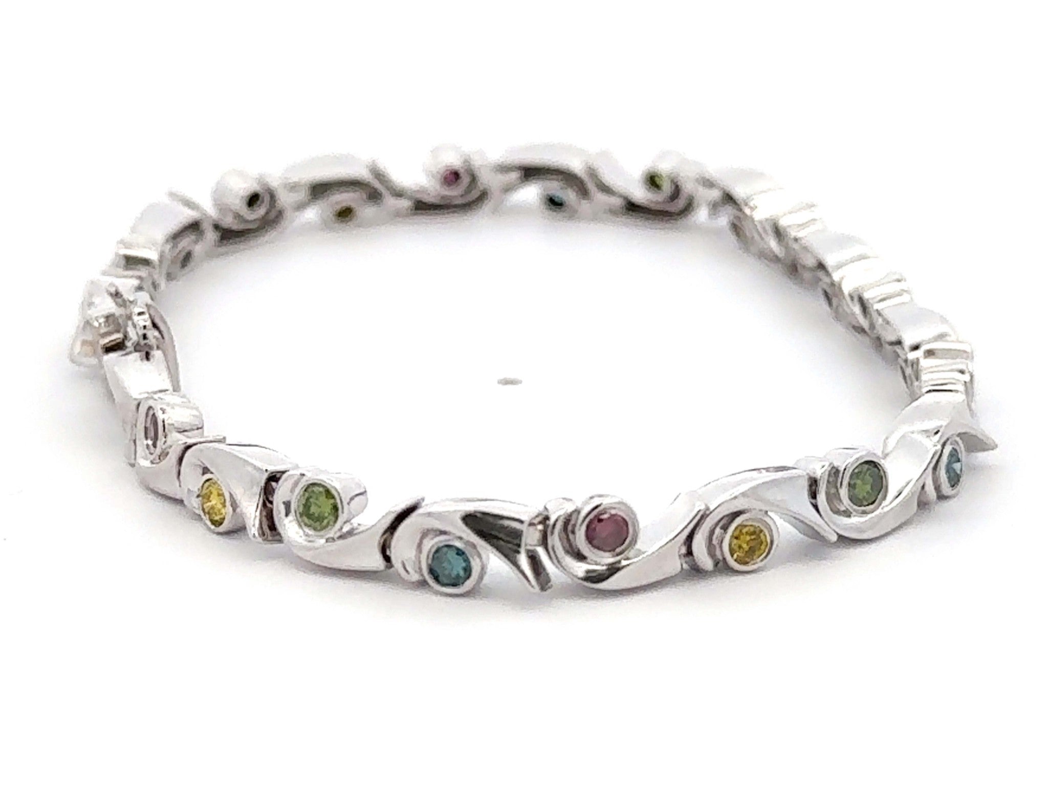 Green Red Yellow and Blue Diamond Bracelet 18k White Gold