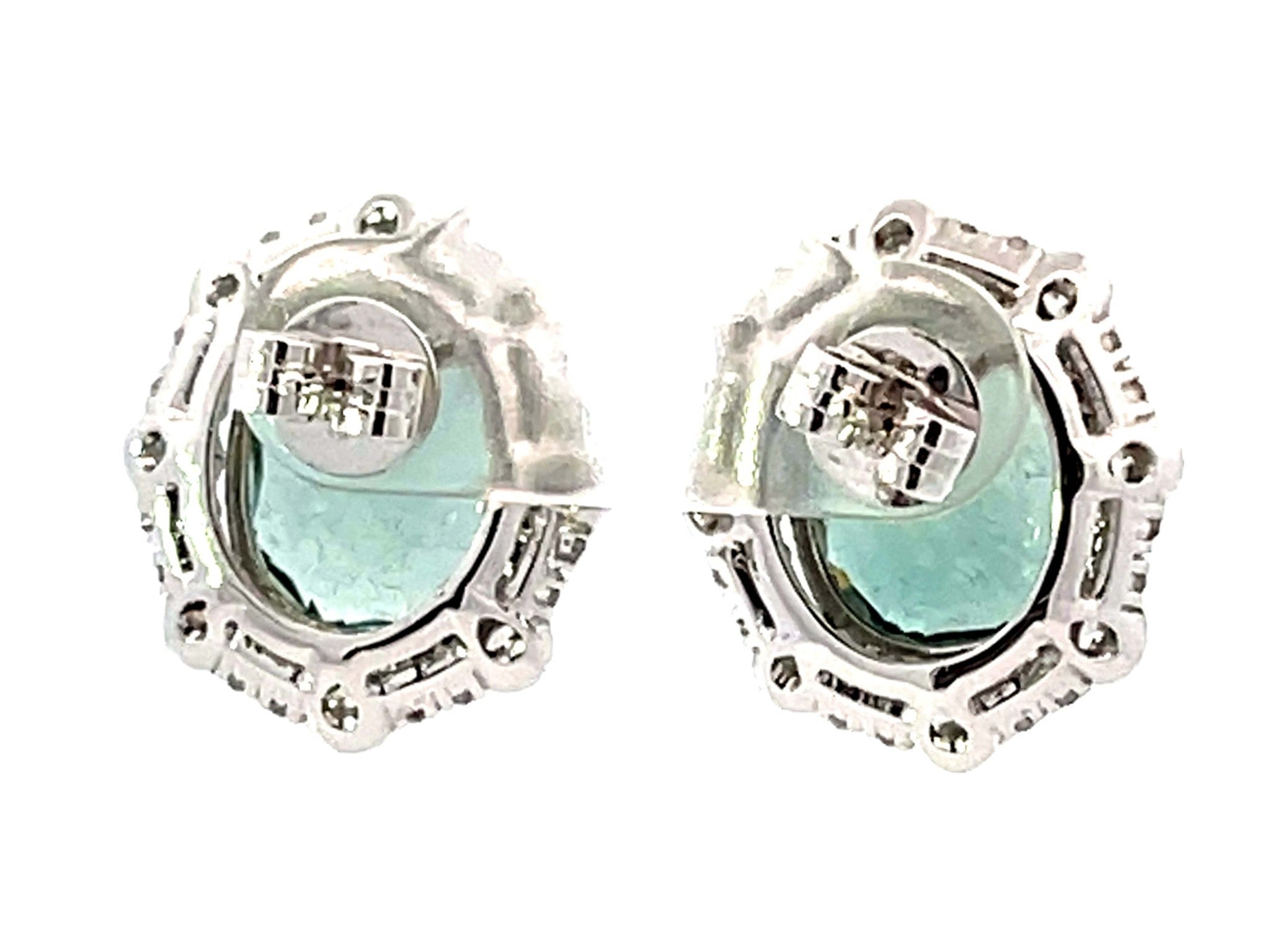 Oval Green Tourmaline Diamond Halo Earrings 18k White Gold