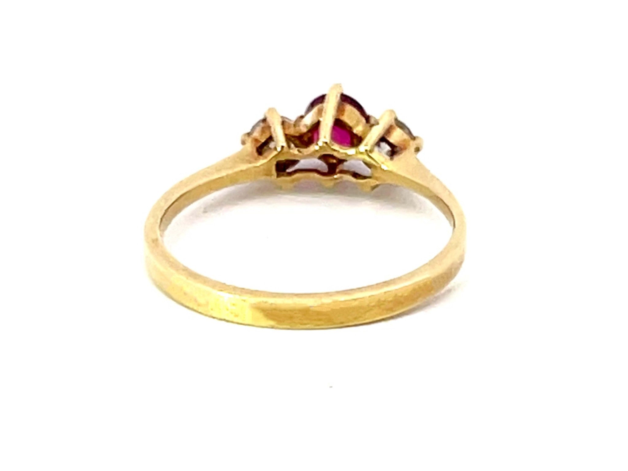 Round Red Ruby and Diamond Ring 14k Yellow Gold