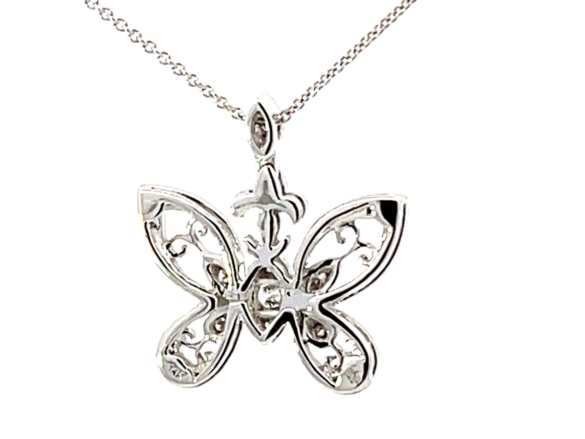 Beverley K Diamond Butterfly Pendant Necklace Solid White Gold