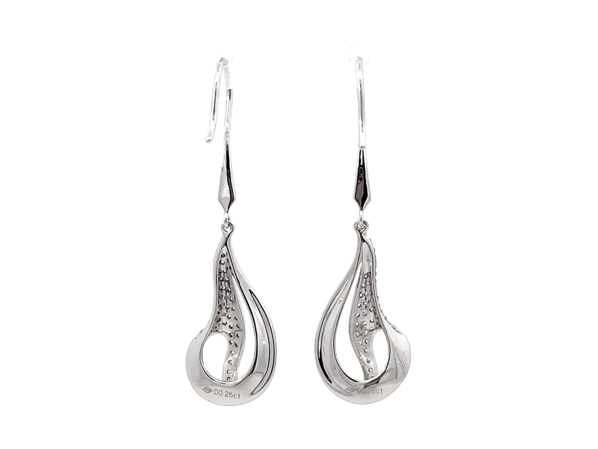 Dangly Swirl Diamond Earrings 18k White Gold