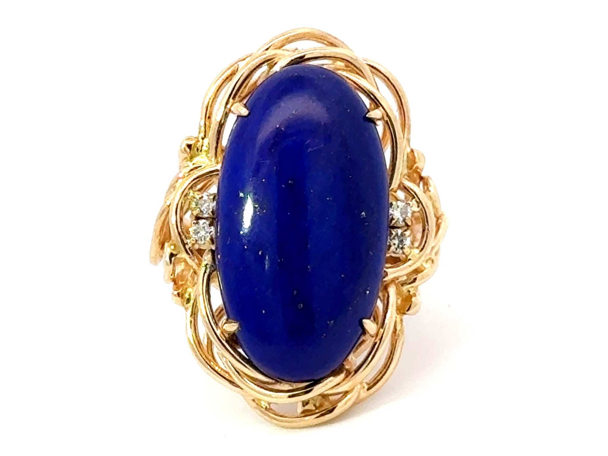 Large Lapis Lazuli Diamond Cocktail Ring 14k Yellow Gold