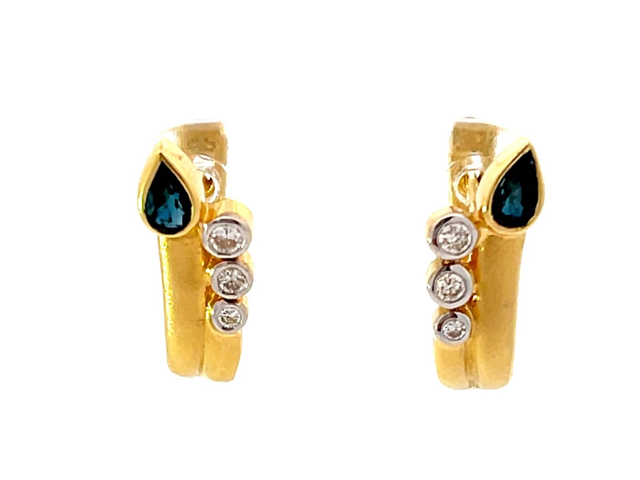 Satin Finish Sapphire and Diamond Earrings 18K Yellow Gold