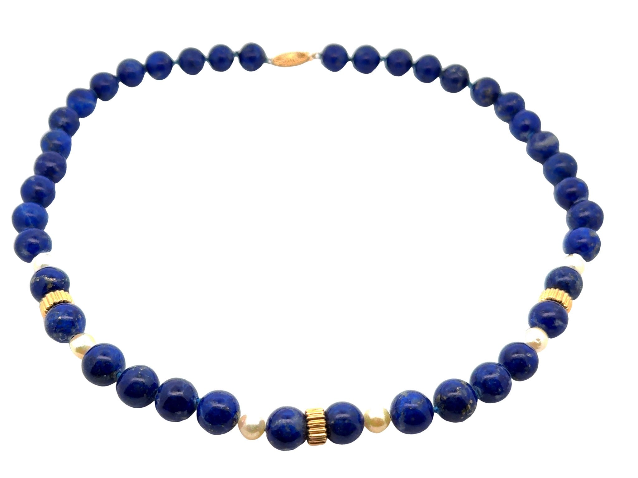 Lapis Lazuli and Pearl Necklace 14k Yellow Gold