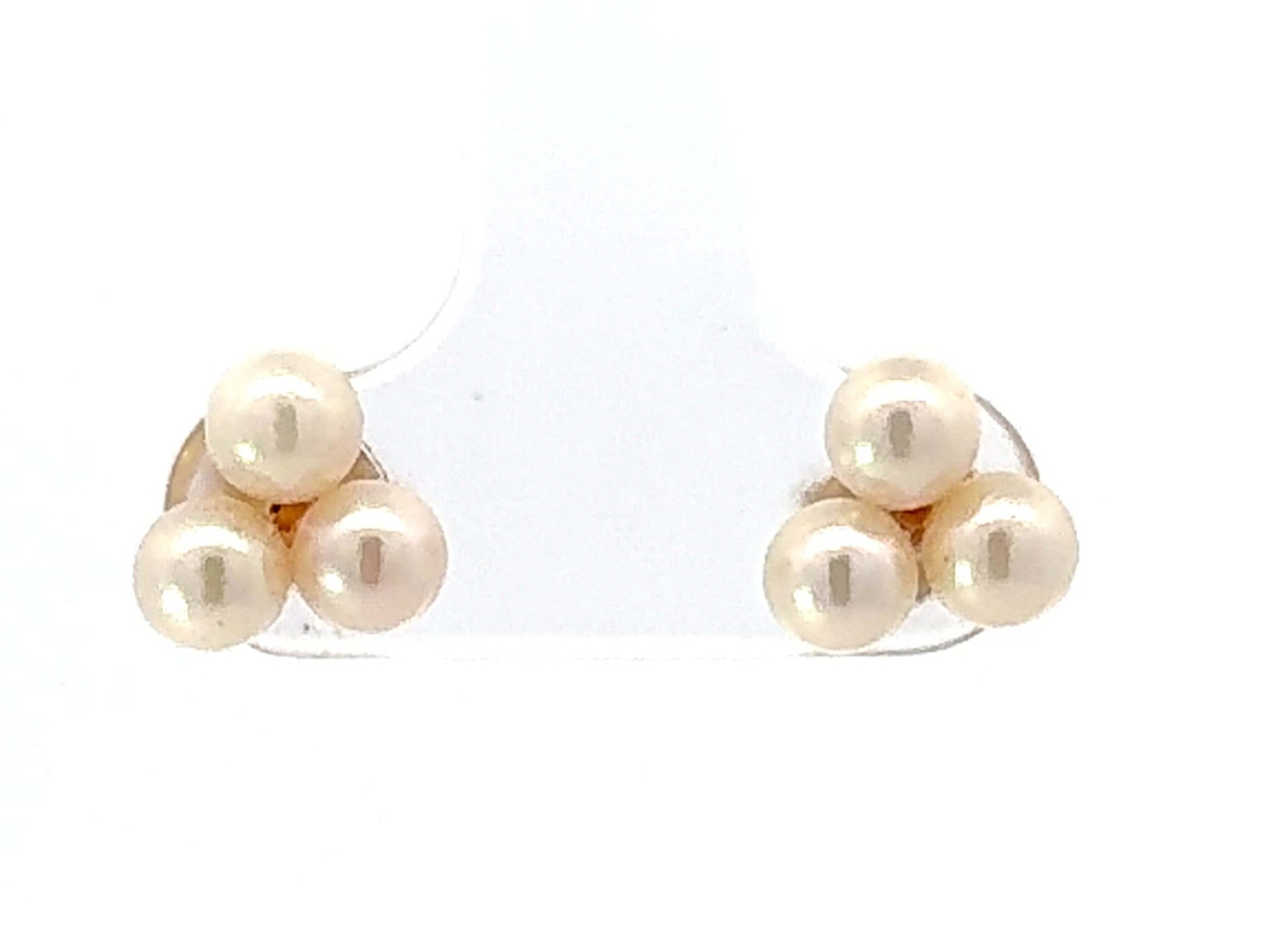 3 Cultured Pearl Stud Earrings 10K Yellow Gold