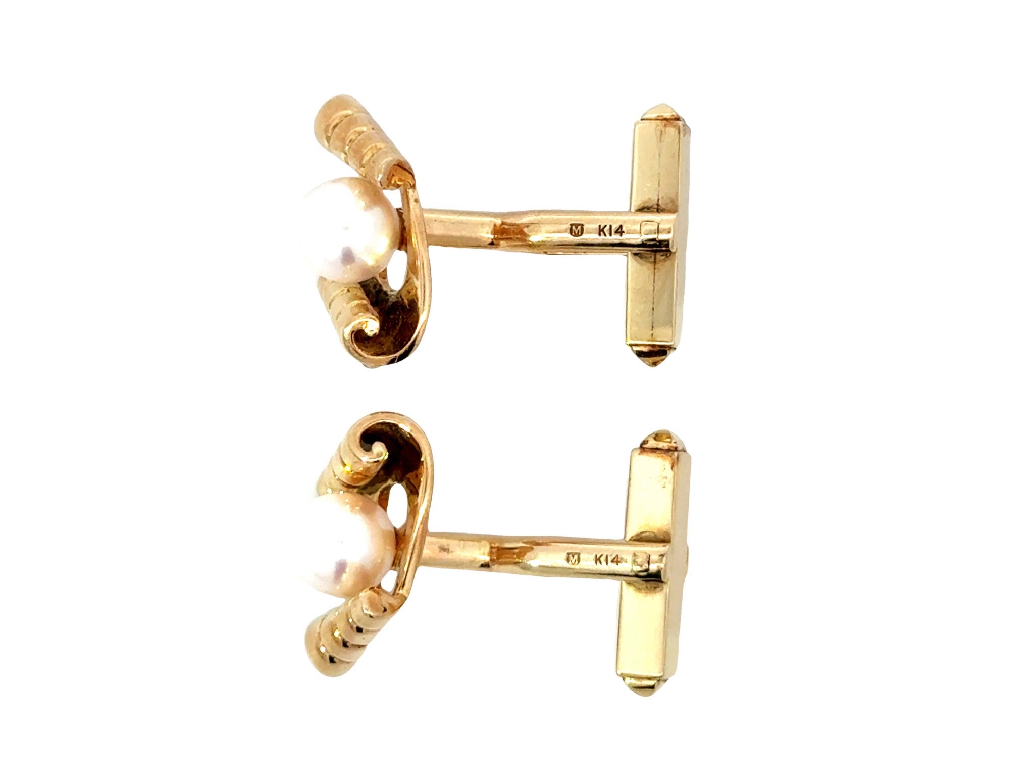 Mikimoto 14k Yellow Gold Pearl Cuff Links